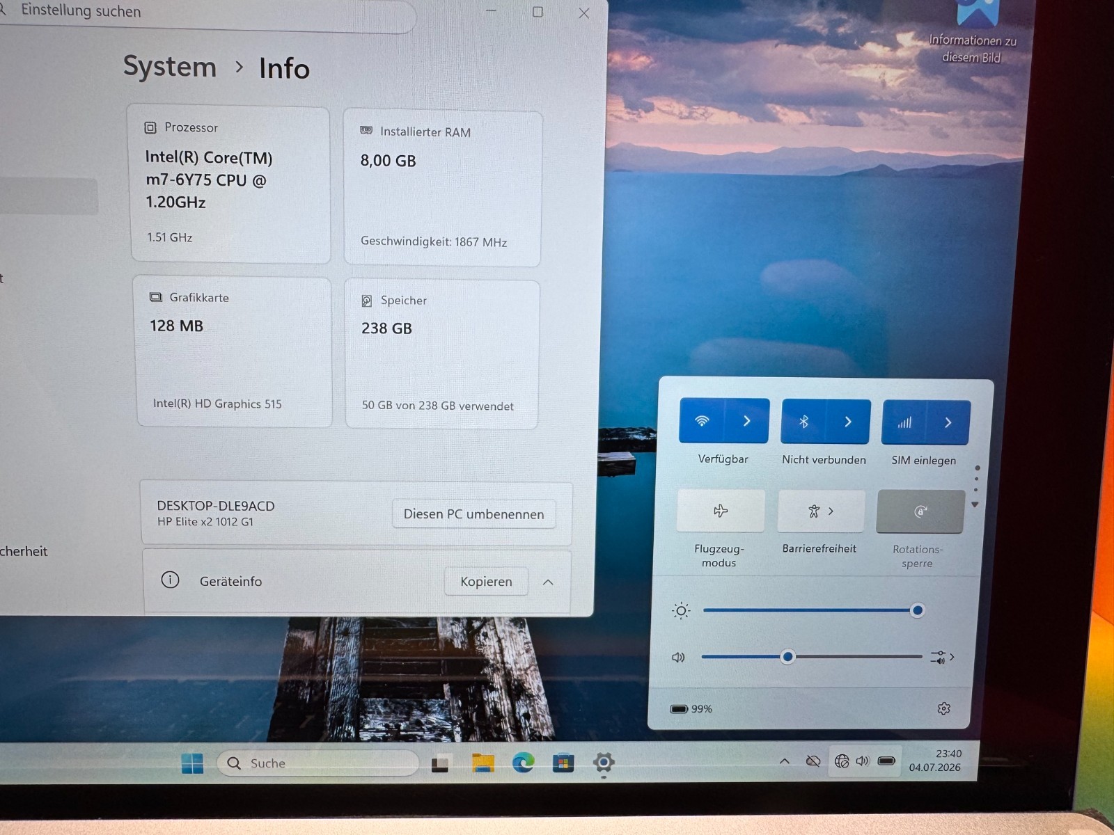 HP Elite X2 1012 G1 2-in-1 m5-6Y57 1.1GHz 8GB 256GB 12″ FHD Win 11 Pro DE LTE NB