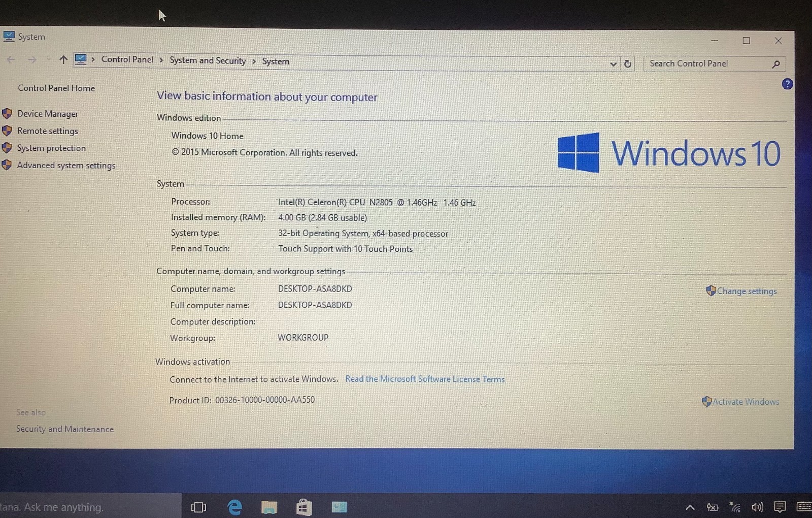 Gateway LT41P07u 11.6″ Intel 2805 4GB Ram 500 GB HD Win10 with Power Supply