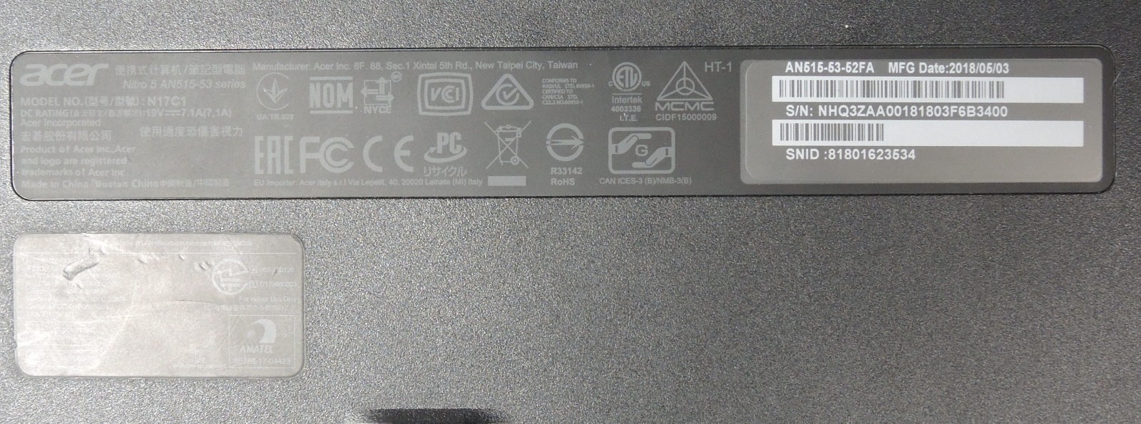 Acer Nitro 5 AN515-53 Gaming Laptop [DEAD / NON-FUNCTIONAL / FOR PARTS ONLY]