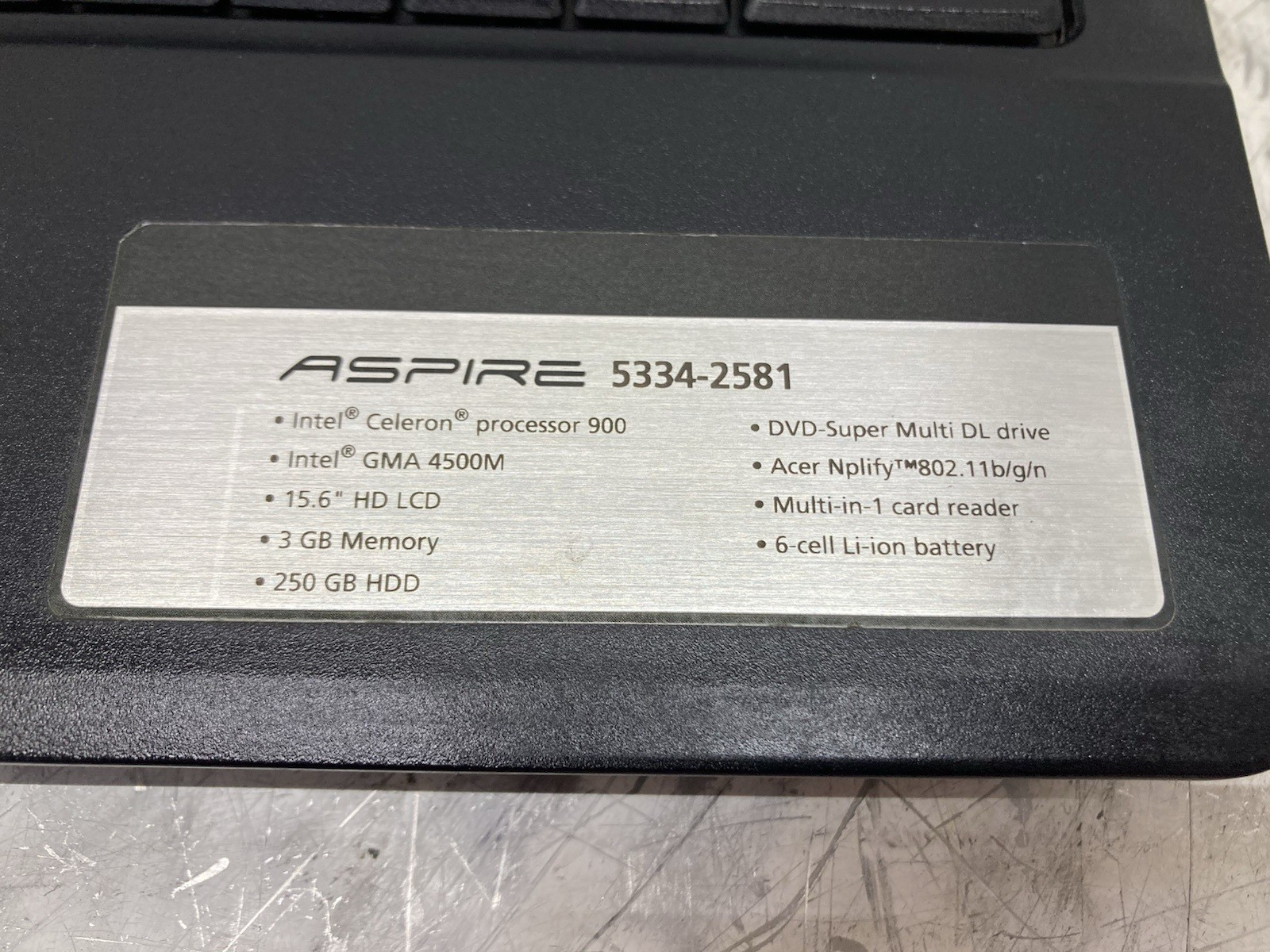 ACER Aspire 5334 Laptop Intel Celeron 900 2.20GHz 3GB RAM No HDD – Boot to BIOS