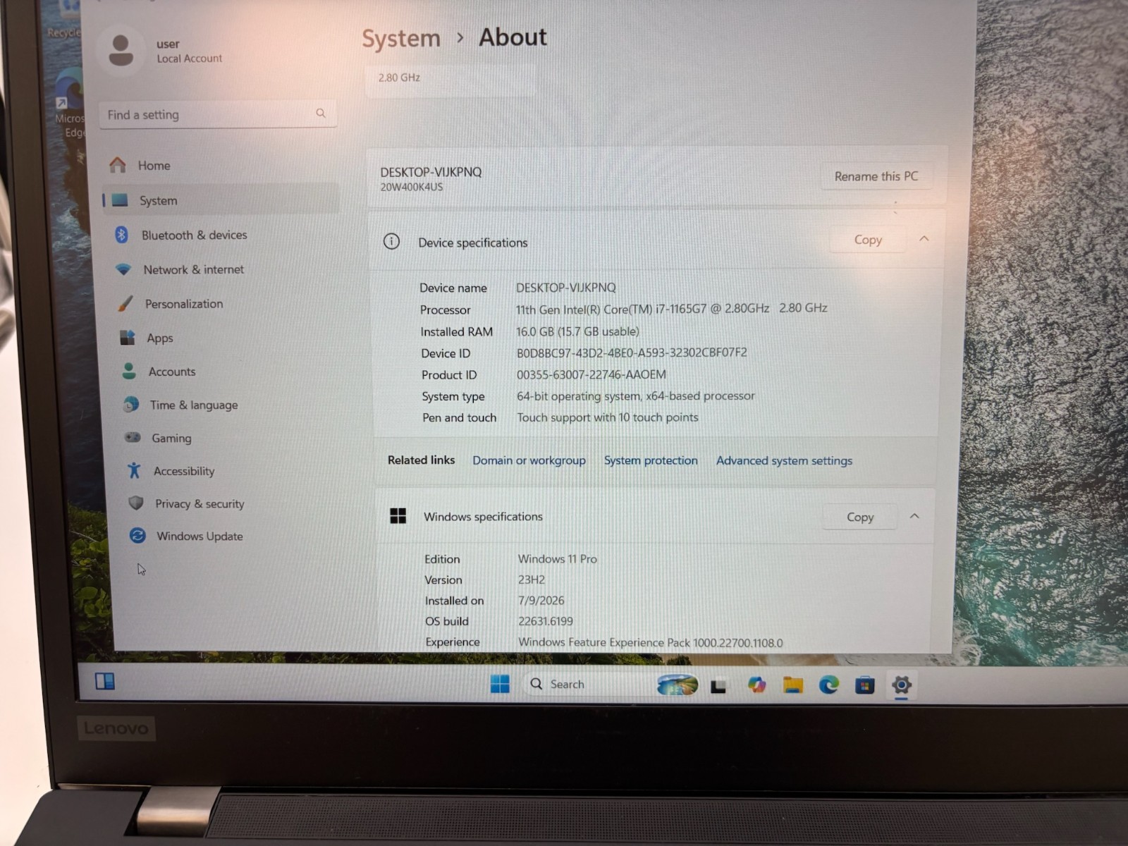 Lenovo T15 Gen 2 15.6″ 512 GB SSD 16 GB RAM i7-1165G7 Windows 11 Pro