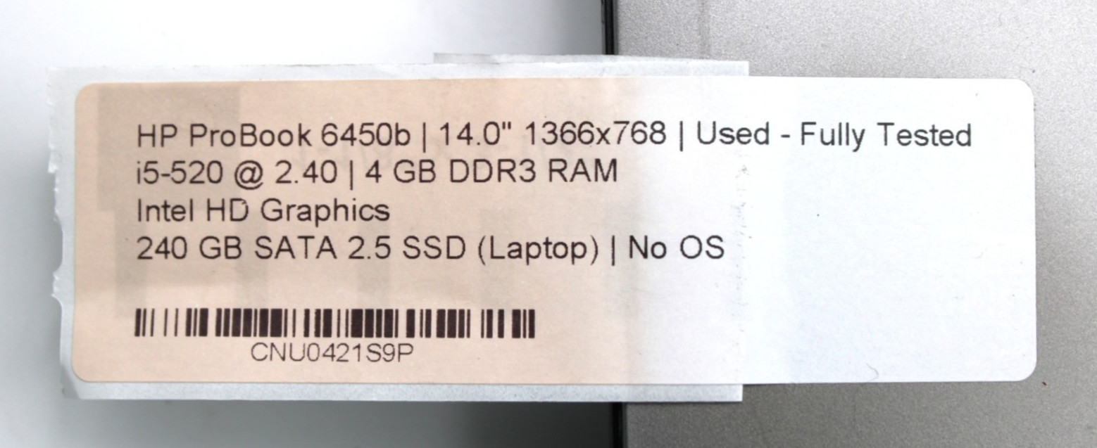 HP ProBook 6450b i5-520@2.4GHz 4GB DDR3 240GB NO OS *USED/TESTED*
