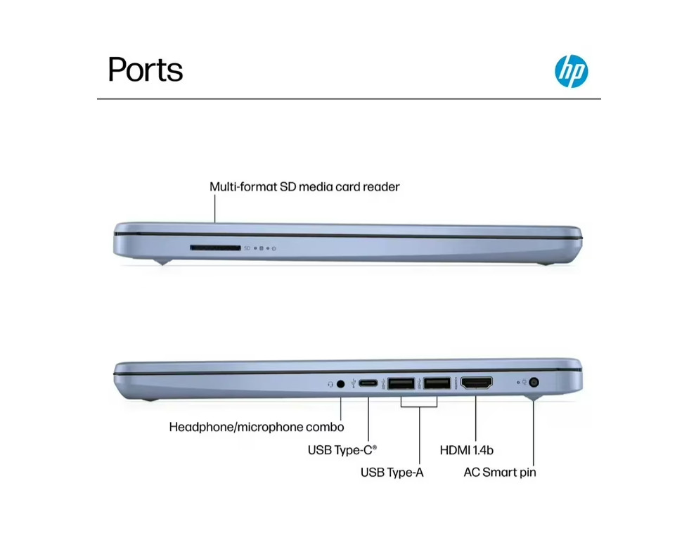 HP 14″ Laptop Intel Processor N150 3.6GHz 4GB Memory 128GB UFS Win 11 Blue