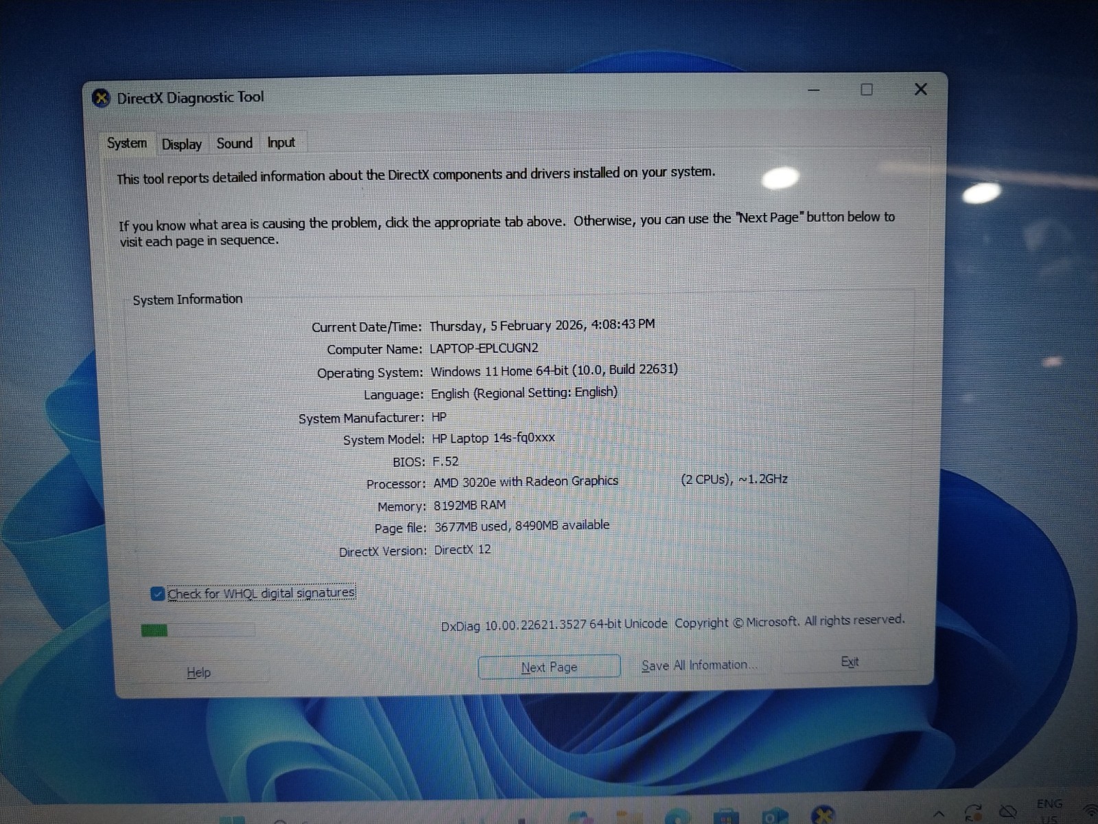 HP 14s-fq0027AU AMD 3020e w/ Radeon Graphics WIN 11 HOME 8GB RAM 128GB SSD