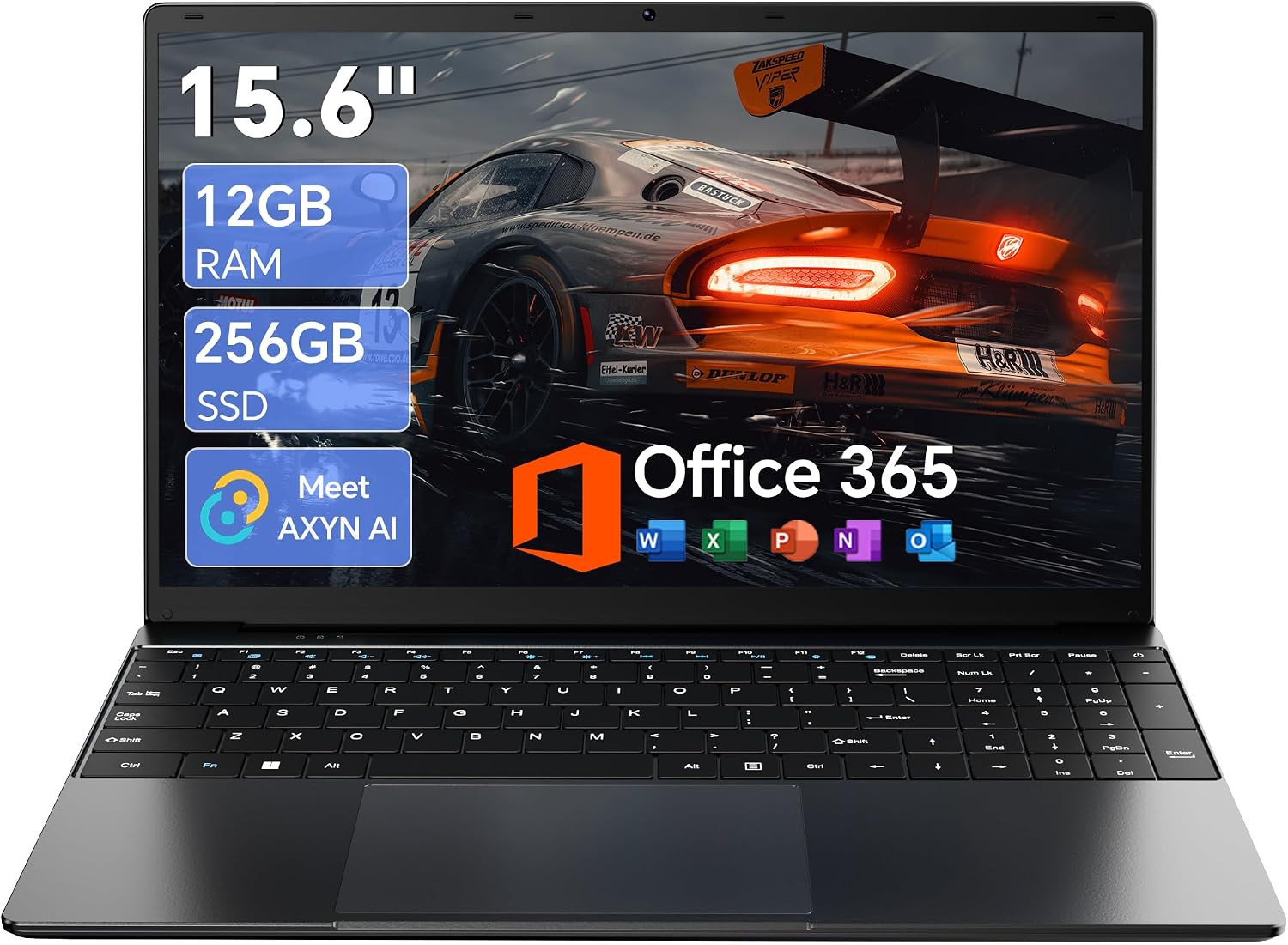 15.6 Inch Laptop with AI, Office 365, 12GB RAM 256GB SSD, Quad-Core Processor, W