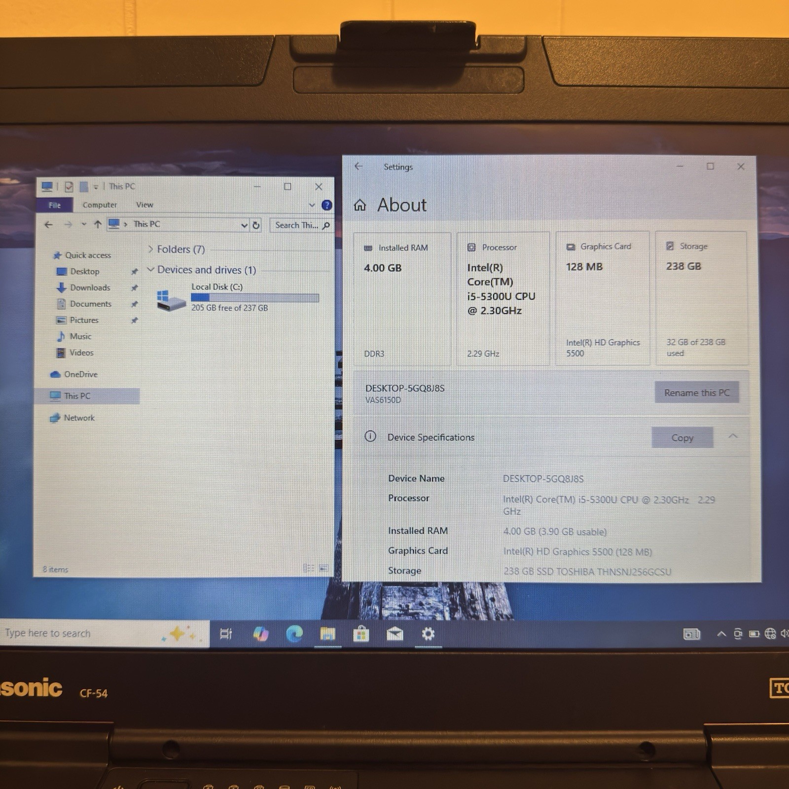 Panasonic Toughbook CF-54 MK1 14″ Laptop (i5, 4GB RAM, 256GB SSD) w/ Fischer USB