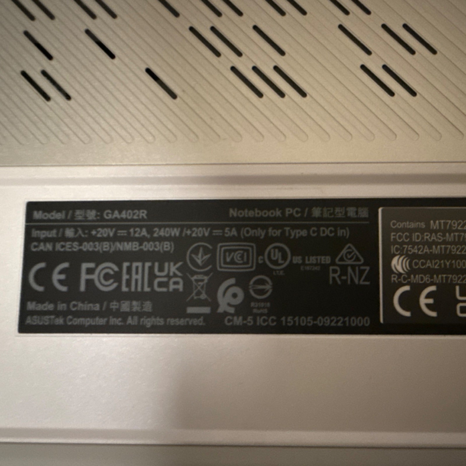 ASUS GA402R White Notebook Laptop, Model GA402R, Portable Computer, White Color