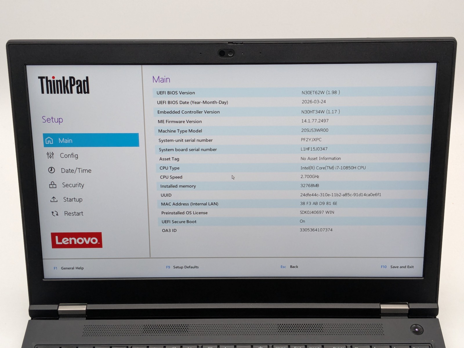 Lenovo ThinkPad P15 Gen 1 15″ FHD I7-10850H 1TB 32GB W11P T2000 FP Reader IRCam