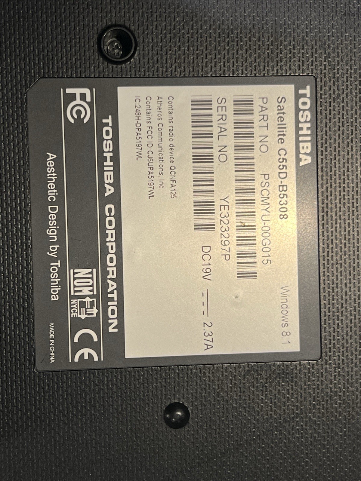 Toshiba Satellite C55D-B5308 AMD E1-2100 APU 8 Gig Ram 500 Gig Storage
