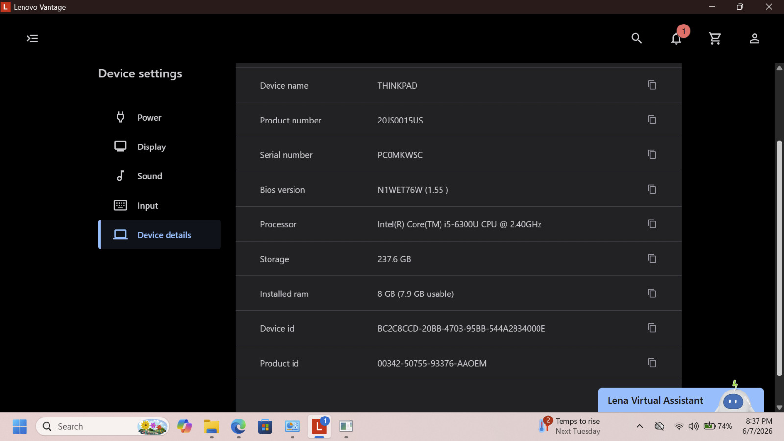 Lenovo Thinkpad T470s (256GB SSD) Intel Core i5-6300U @2.40 Ghz, 8GB Ram Laptop