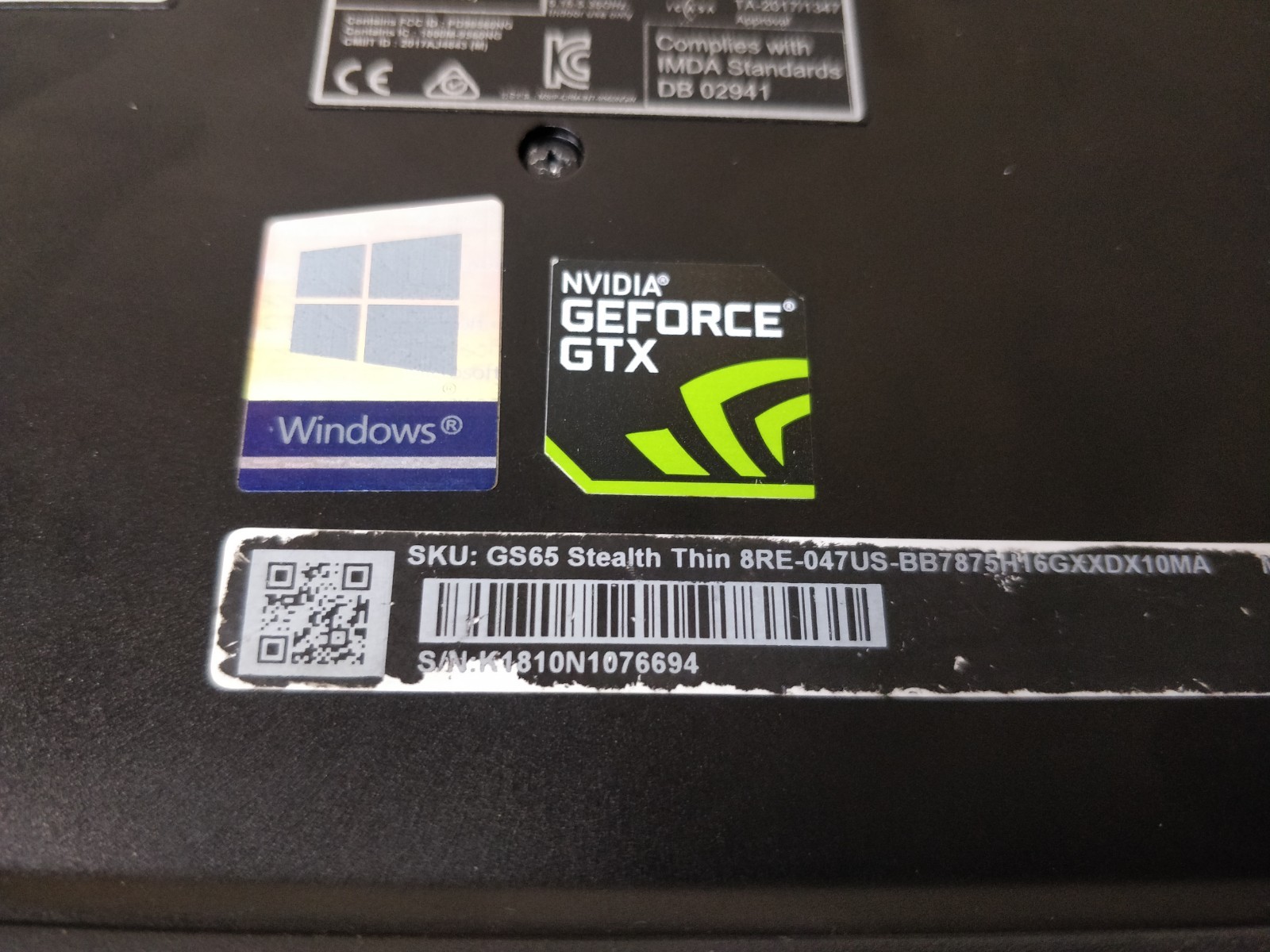 MSI GS66 STEALTH INTEL CORE I7-12700H@2.30Ghz 8GB RAM NO DRIVE PARTS 9047