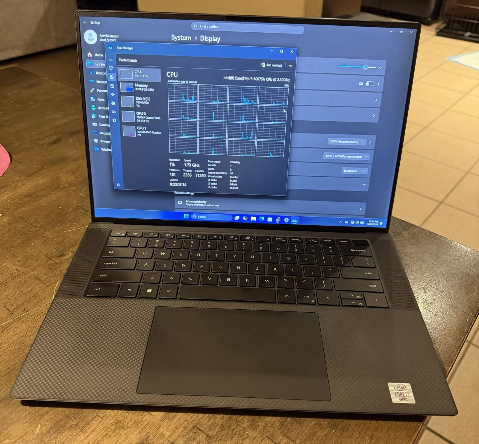 Dell Precision 5550 15.6” CORE I7-10750H 8GB RAM 256GB NVME QUADRO T2000 MAX