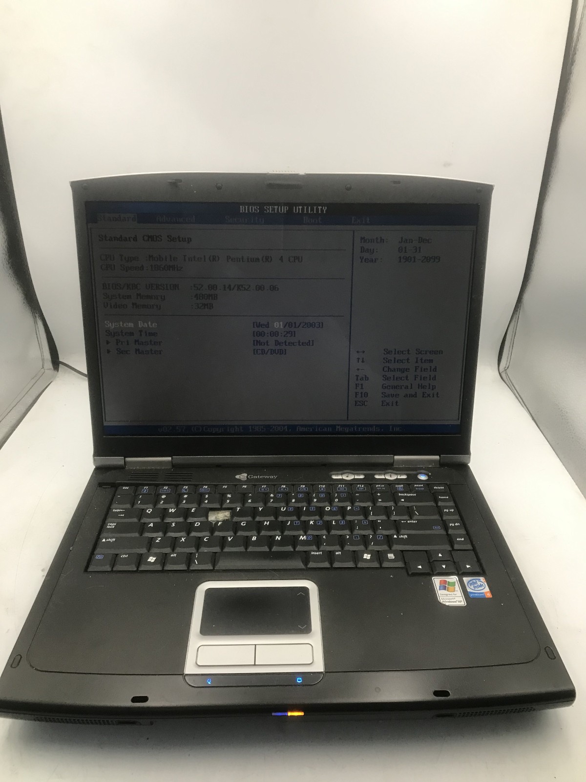 GATEWAY 7324 – BOOTS TO BIOS – INTEL PENTIUM 4 – 480MB RAM – NO OS -READ DESC-BB