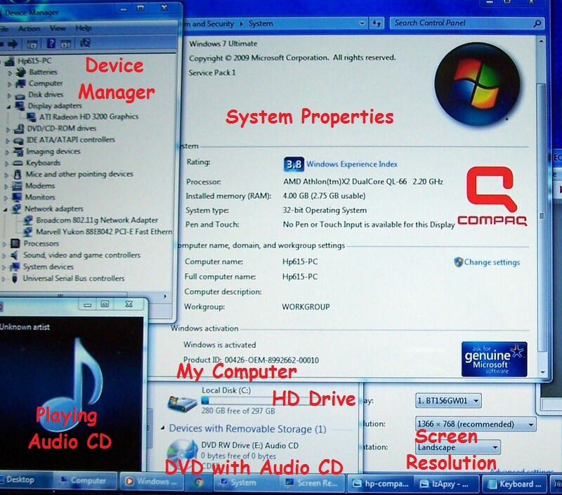 HP Compaq 615 15.6″ AMD 2Core 2.20GHz, 4GBRam 320GB, WifI, HD-3200 Win7 Ultimate