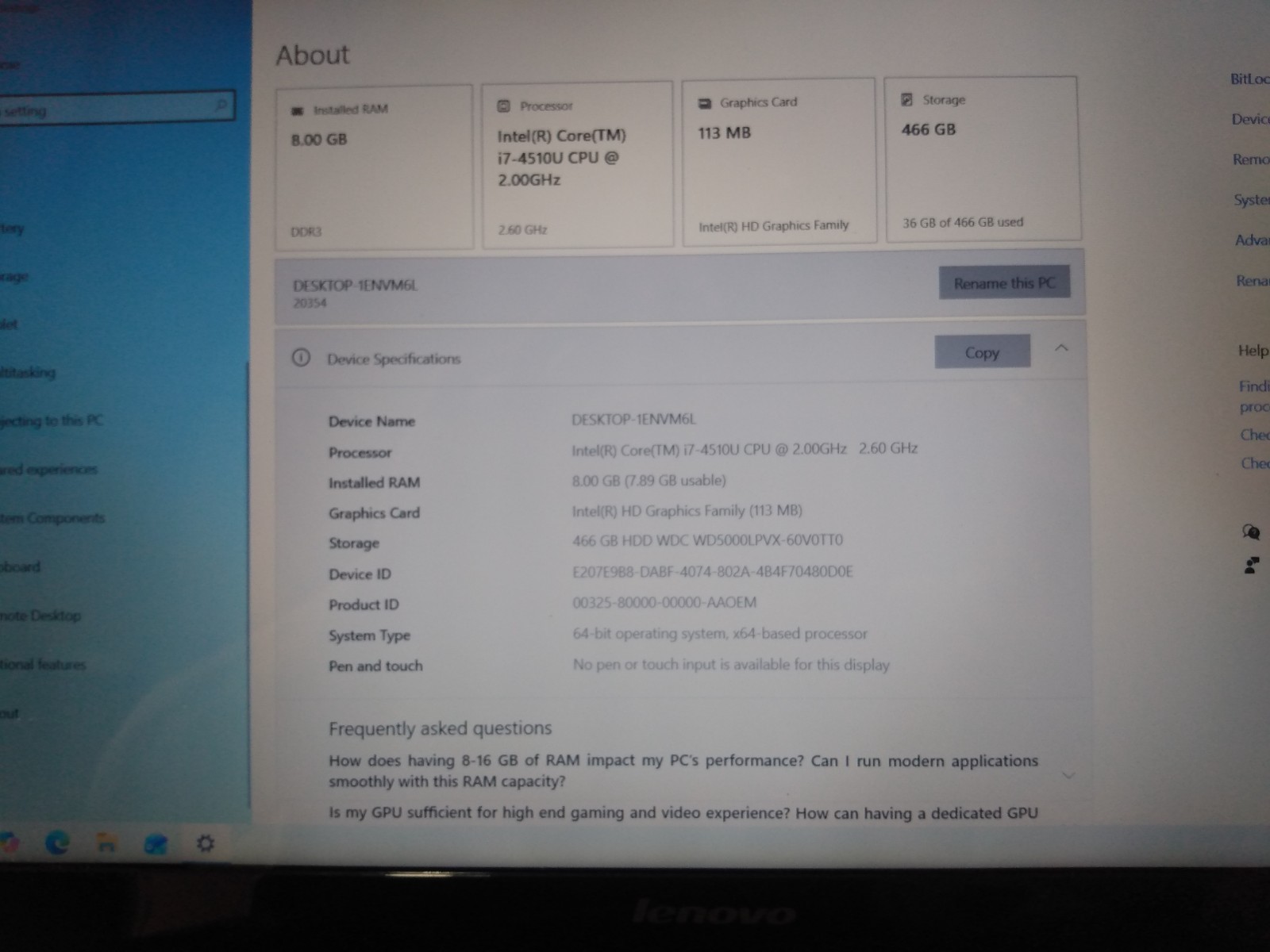 Lenovo Z50-70 windows 10 laptop