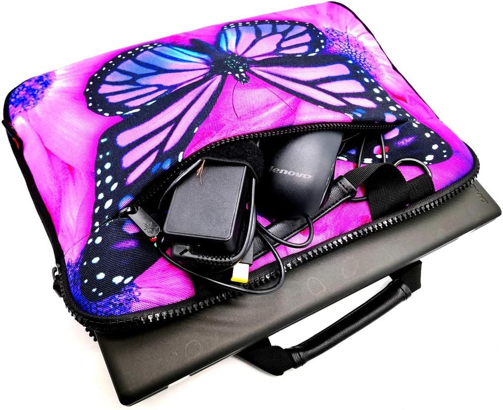 14.5 15 15.6 Inches Canvas Laptop Shoulder Bag Case, Purple Butterfly Messenger