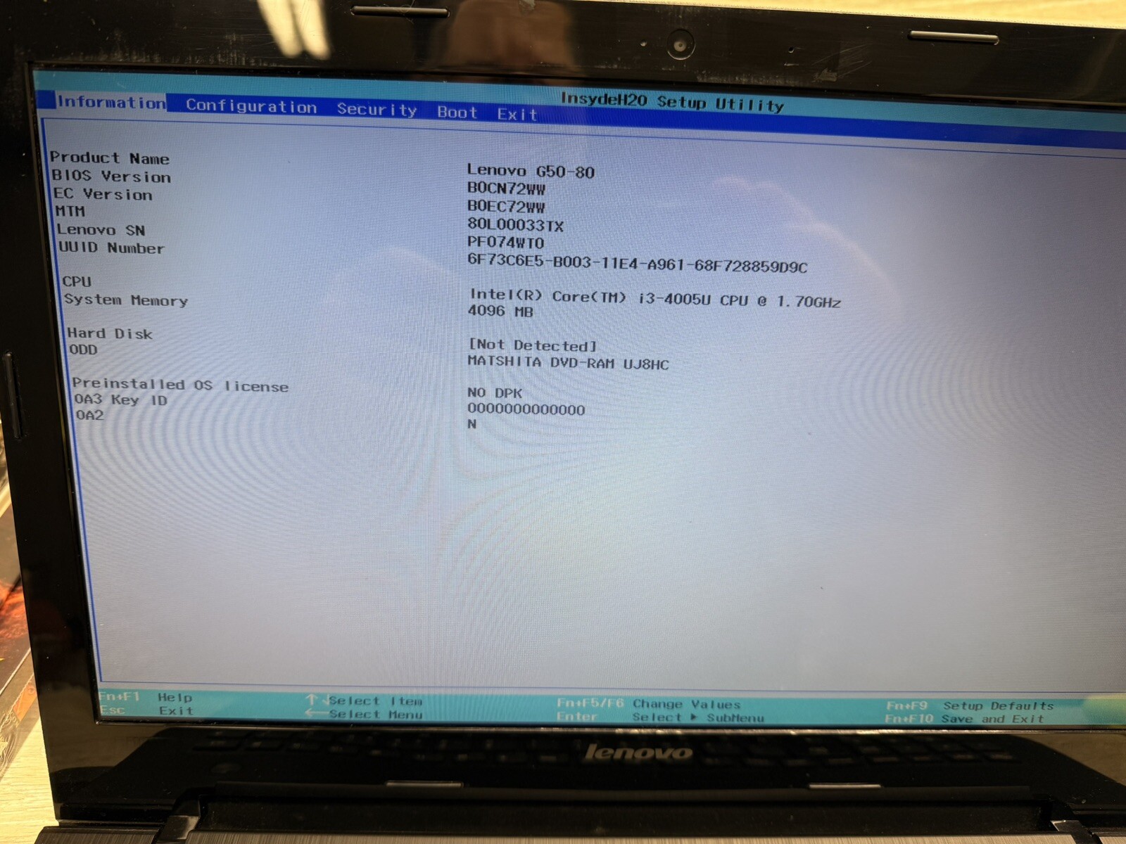 Working LENOVO G50-80 15.6in Screen 590GB HD 4 GB RAM i3-4005U For Parts Repair