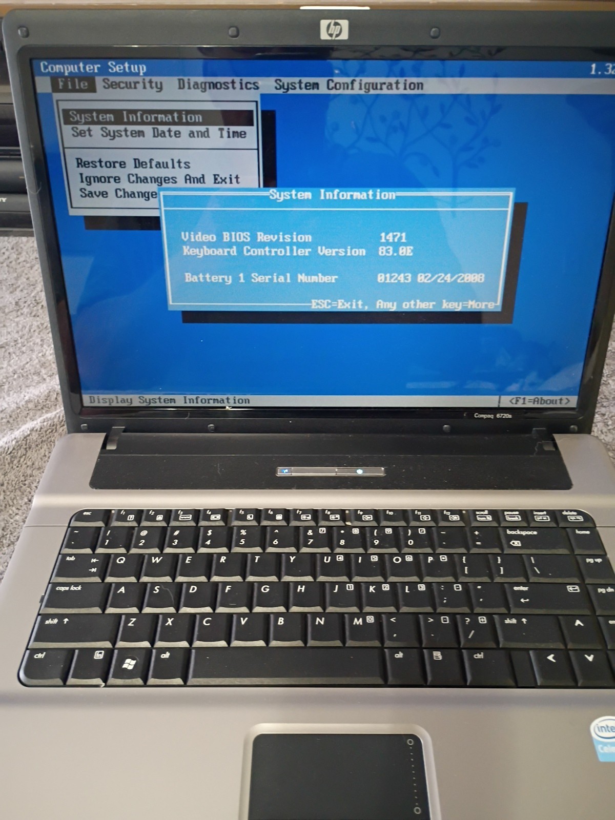 HP Compaq 6720s Intel Celeron M CPU 530