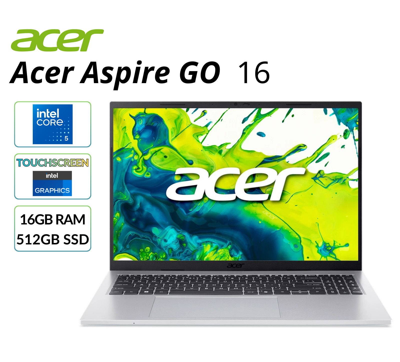 Acer Aspire Go 16″ Laptop Intel Core 5 120U 16GB RAM 512GB SSD – AG16-71PT-558A