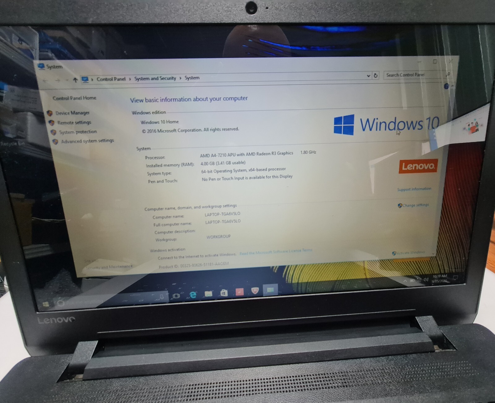 Lenovo Idealpad 110 Notebook, AMD A4-7210 1.8Ghz, 15.6, 4GB,500GB HD, Windows 10