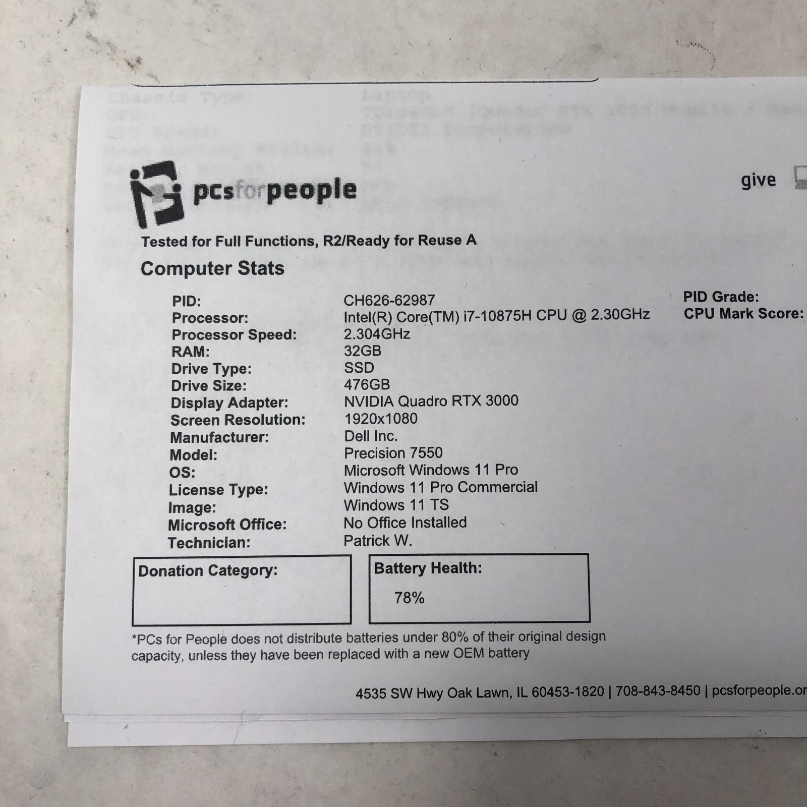 Dell Precision 7550 FHD Core i7-10875H 32GB 512GB SSD NVIDIA RTX 3000 Win 11 Pro
