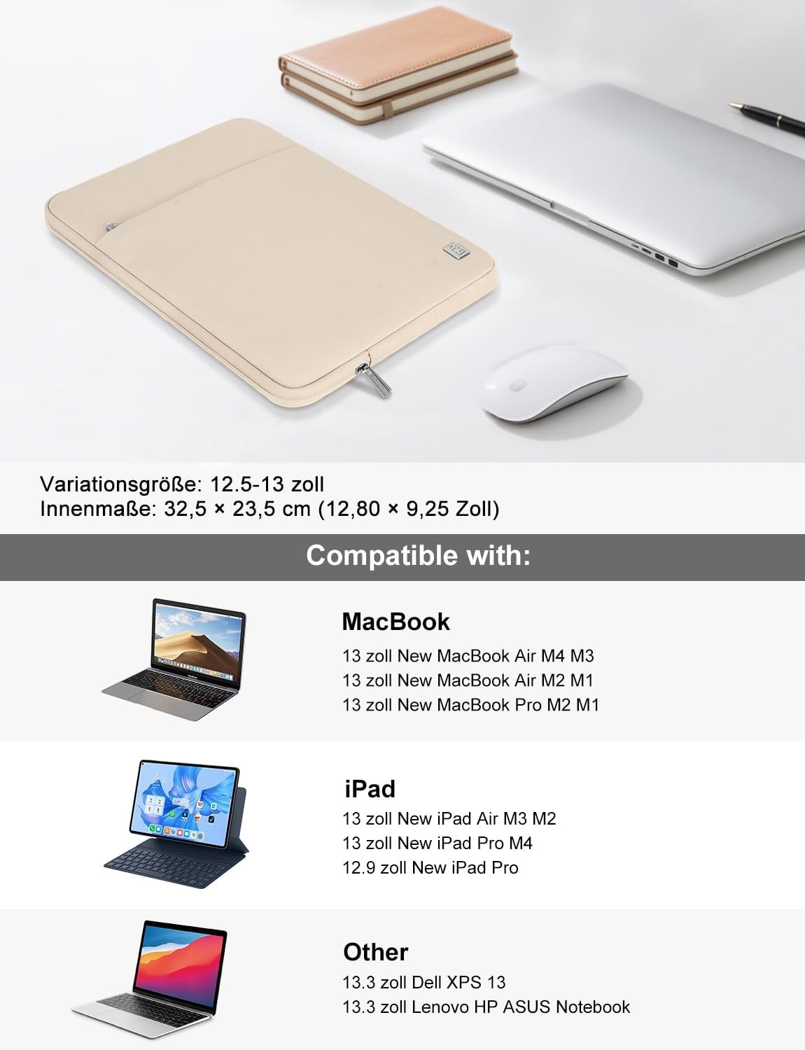 Laptop Case Sleeve Cover Bag for 13 inch MacBook Air M5(2026) M4 M3 M2 M1, Beige
