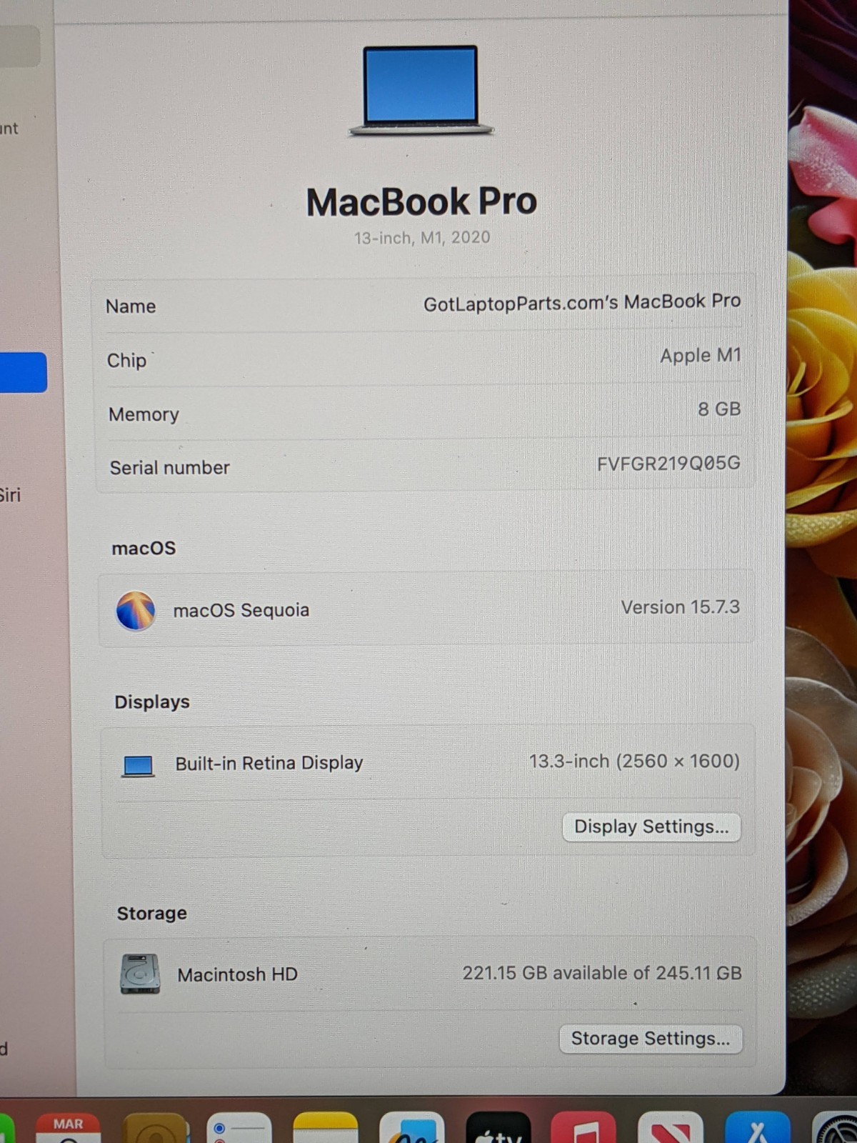 Apple MacBook Pro (2020) A2338 MYDA2LL/A 13.3″ M1 8CPU/8GPU 3.2GHz 8GB 256GB +PA
