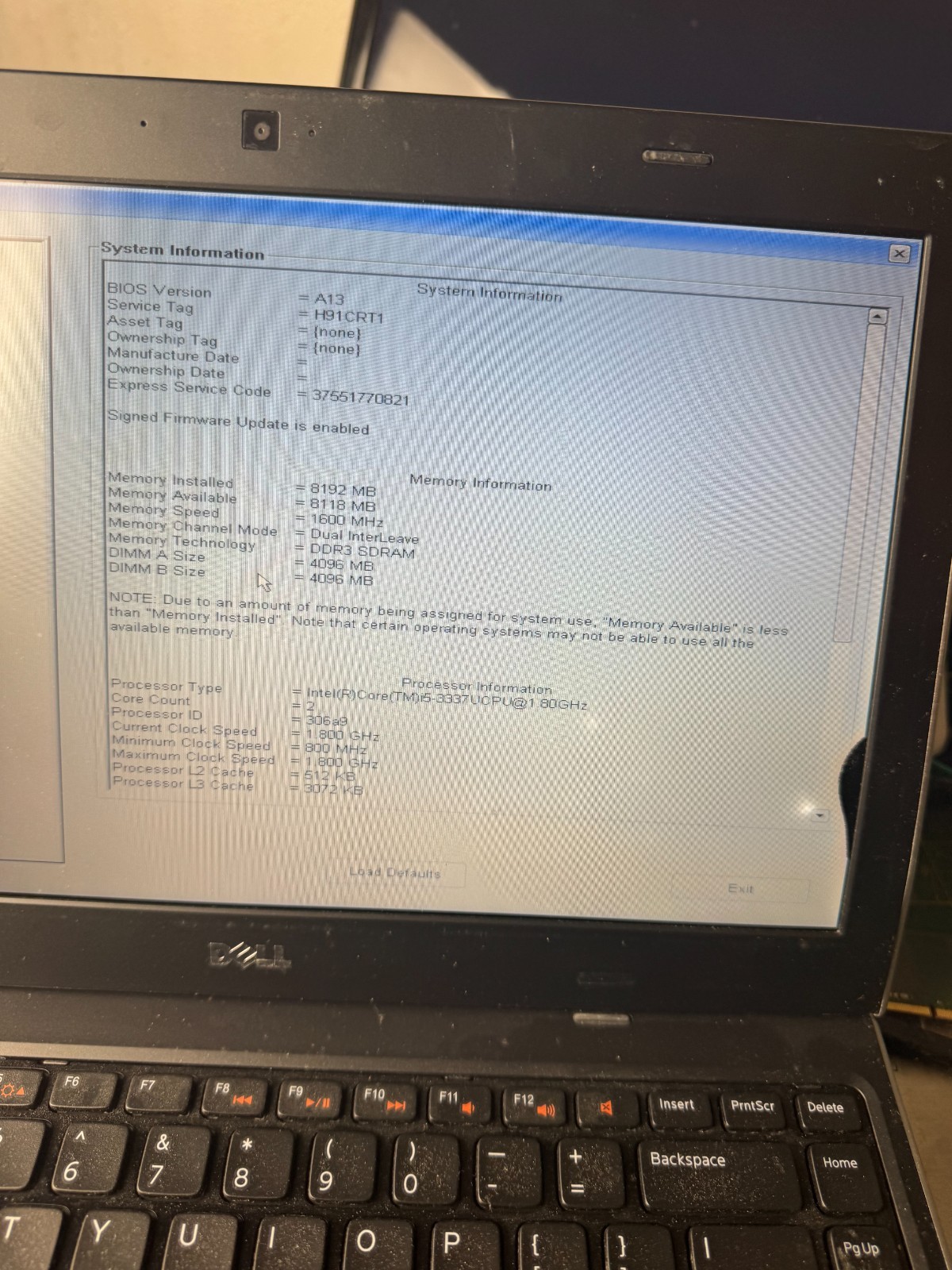 Dell Latitude 3330 Core i5-3337U, 8GB RAM, 64GB HDD Laptop for Repair #5042