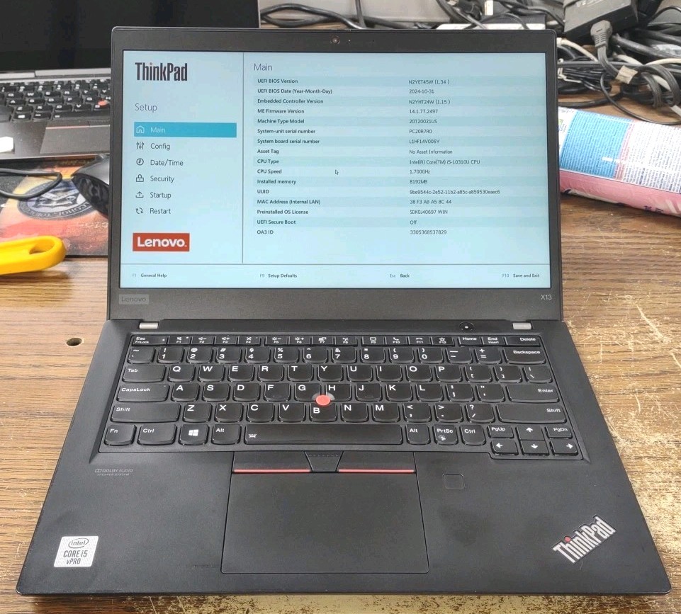 LENOVO THINKPAD X13 (Gen 1) W/ INTEL I5-10310U, 512GB SSD, 8GB.