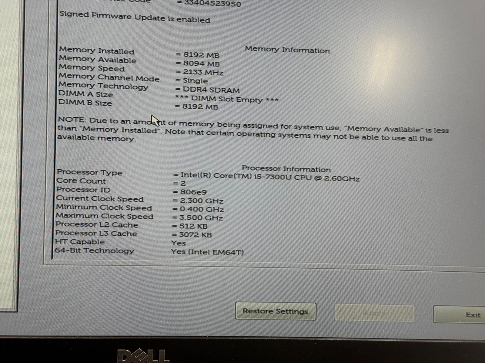 Dell Latitude 7480 Intel Core i5-7300U @2.4Ghz 8GB RAM No Hard Drive