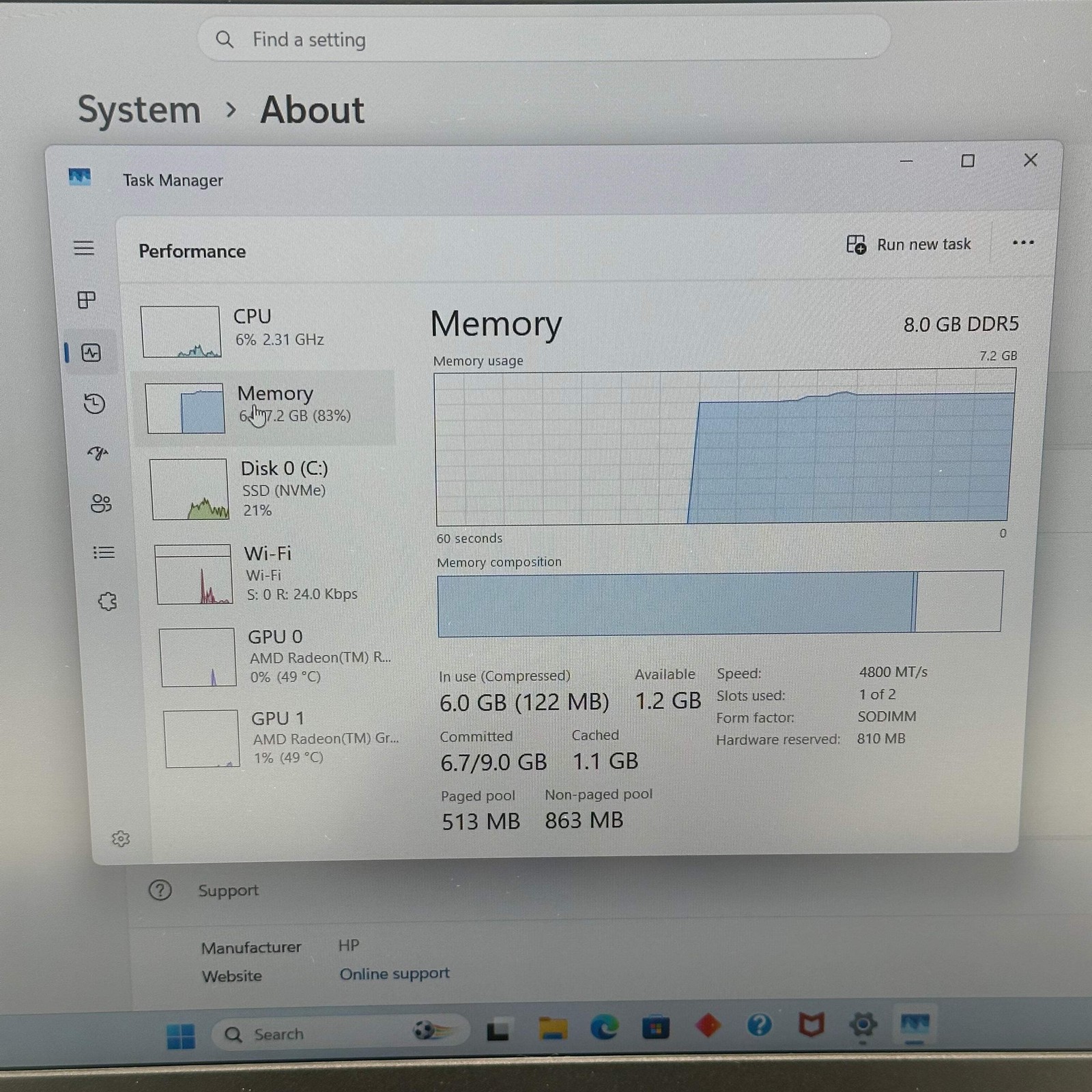 HP 15-fb2063dx 15.6″ Ryzen 5 7535HS 8GB 512GB SSD RX 6550M Laptop