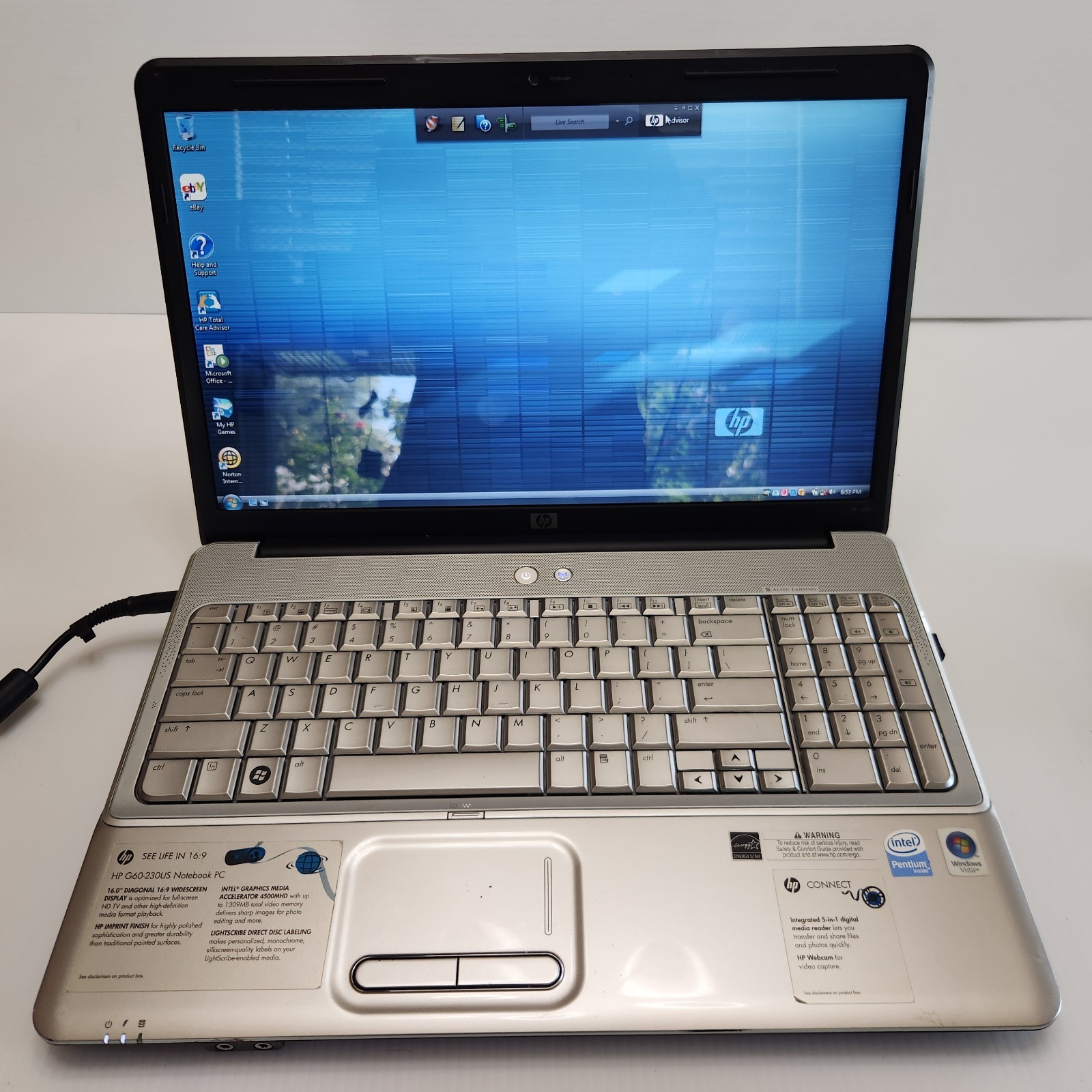 HP G60-230US 16″ Laptop Pentium Dual-Core T4200 2.0GHz 3GB RAM 320GB Vista