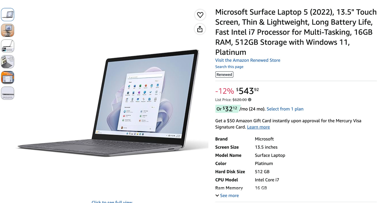 Surface Laptop 5 13.5” Intel Core i7-1265U 16GB RAM 512GB SSD w/ Mag Charger