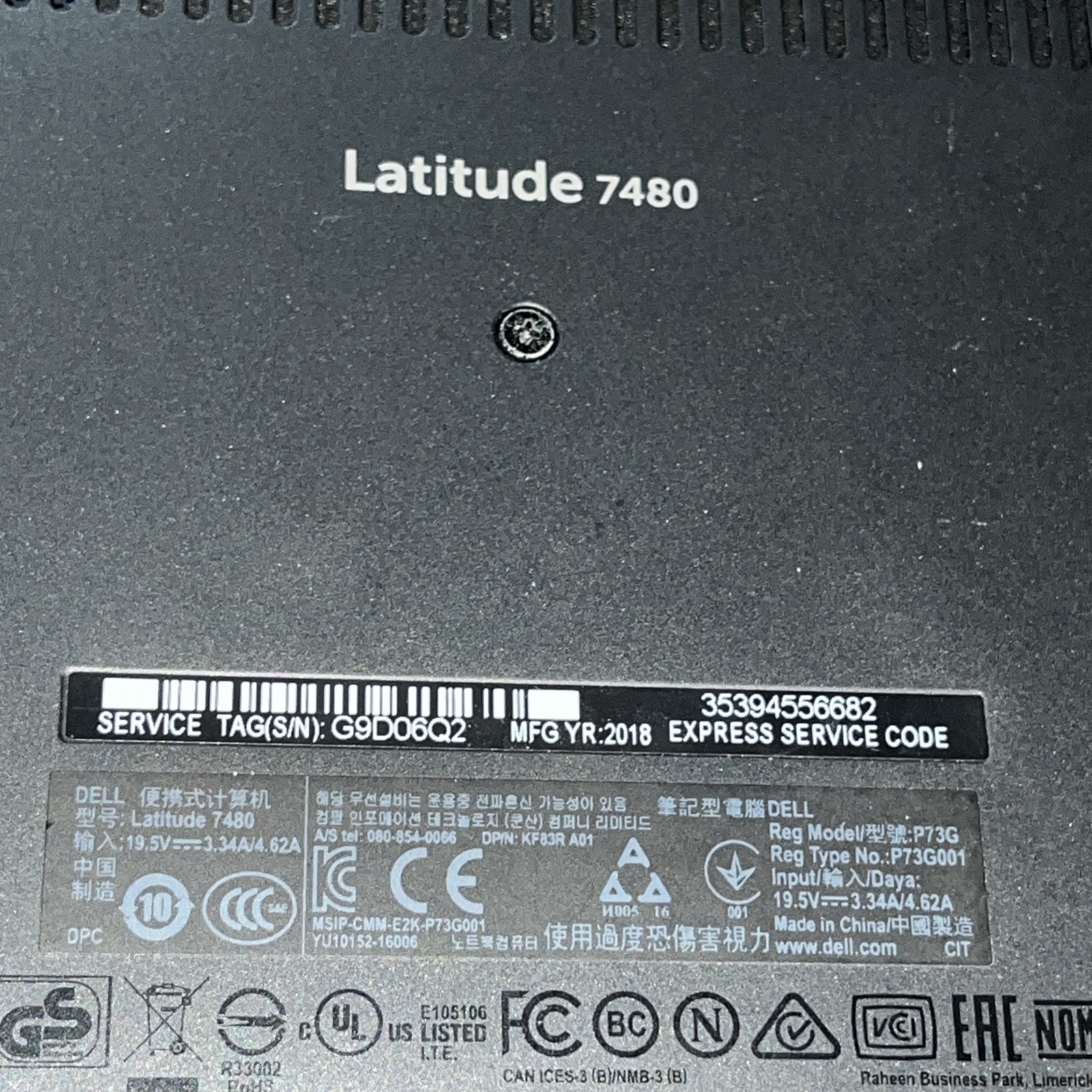 DELL LATITUDE 7480 INTEL CORE I7-7600U 8GB RAM NO HD *