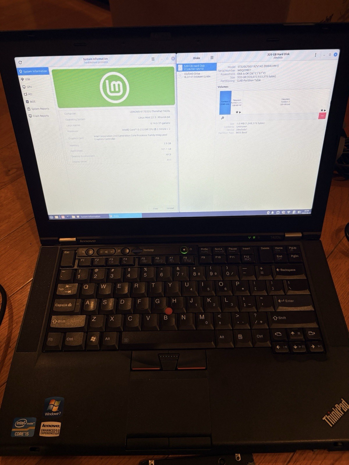 Lenovo ThinkPad T420s 14″ Laptop i5-2520m 2.5GHz 4GB RAM 320gb HDD Linux Mint