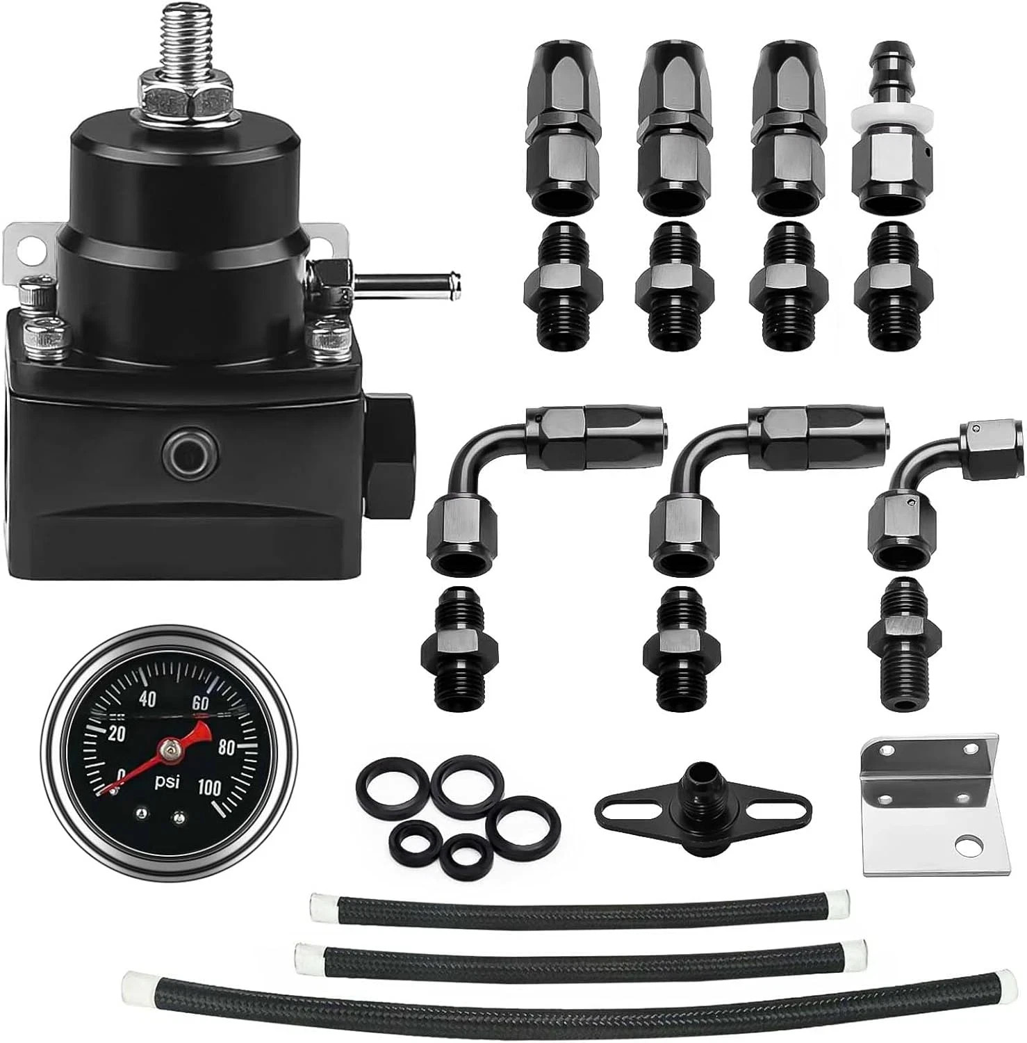 EFI Fuel Pressure Regulator Kit with Bypass Return 0-100Psi Pressure Gauge AN6-6