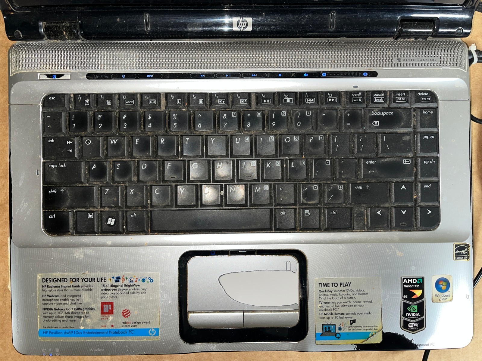 HP Pavilion dv6910US 15.4″ Laptop For Parts/Repair -no hard drive