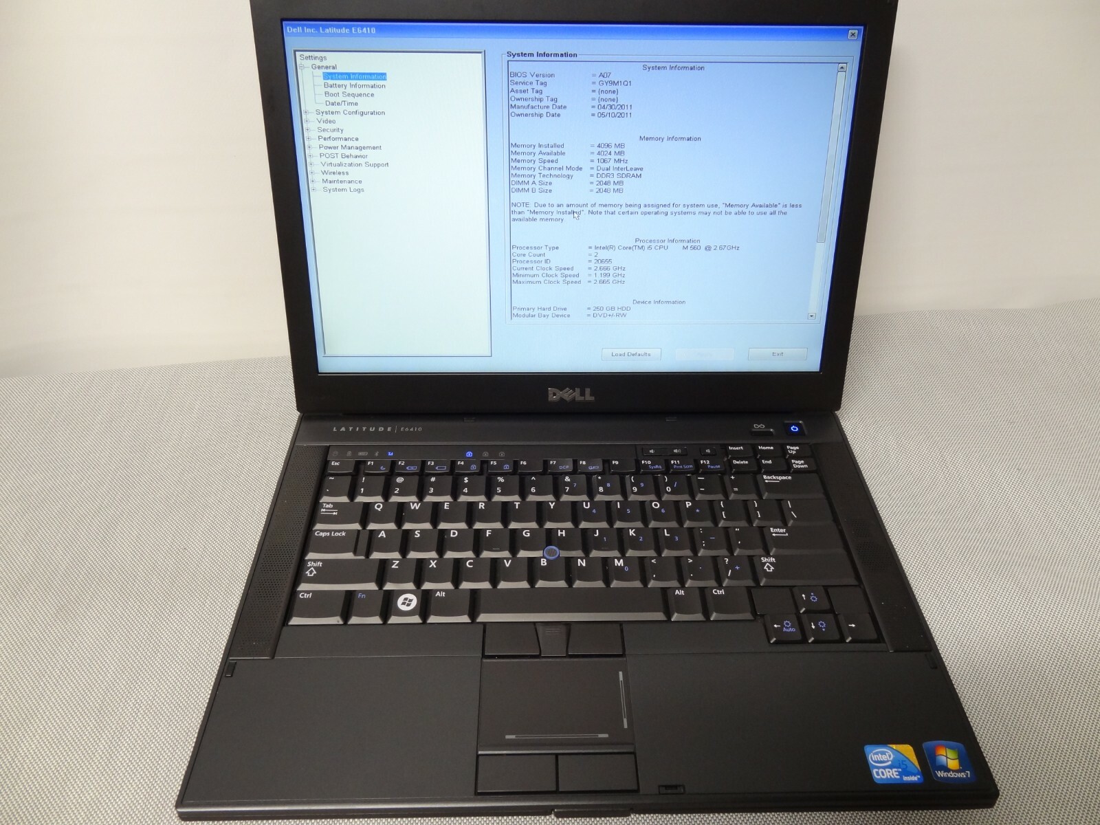 Dell Latitude E6410 Intel Core i5 M560 2.67GHz, 4GB RAM, 250GB HDD, No OS #148