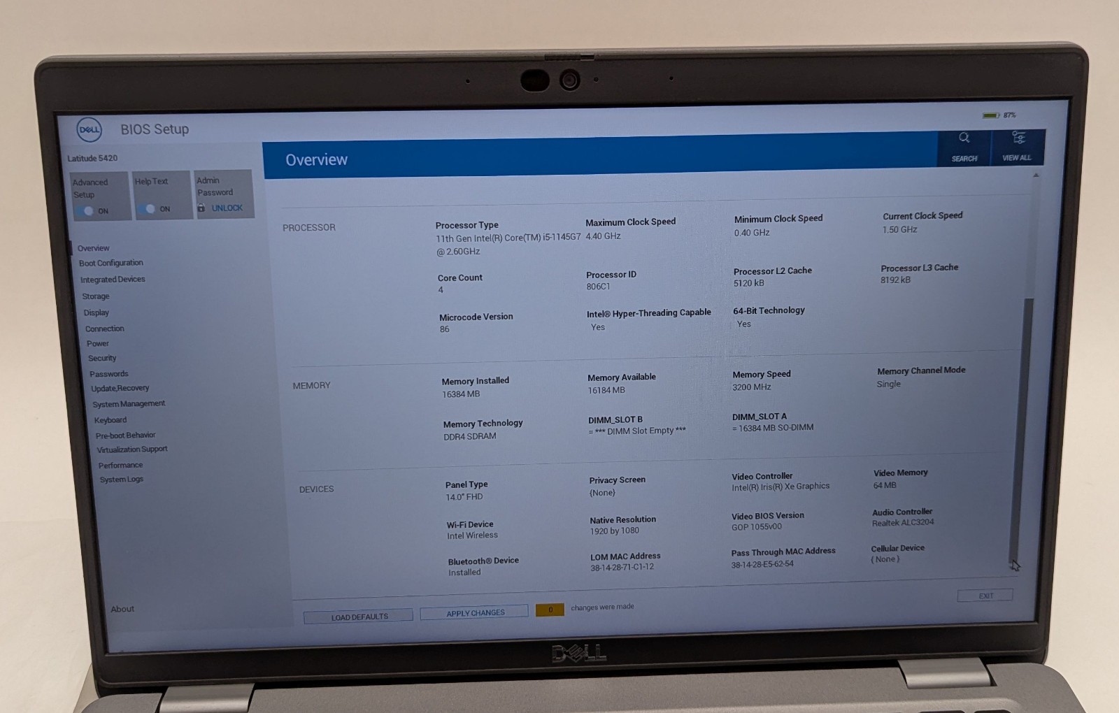 Incomplete Dell Latitude 5420 14″ Laptop i5-1145G7 2.60GHz 16GB RAM *BIOS LOCKED