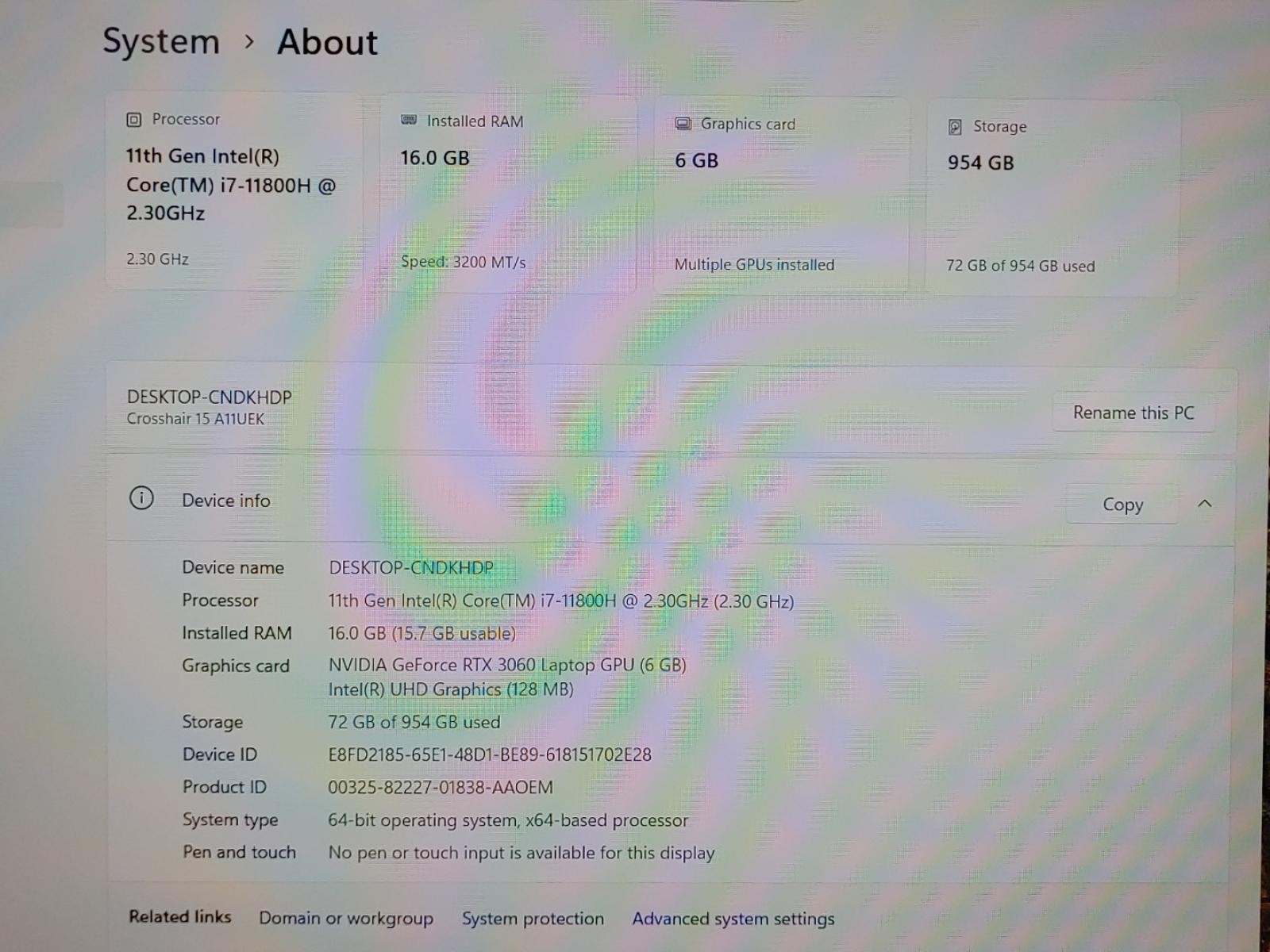 MSI Crosshair 15 A11UEK Intel i7-11800H 16GB 1TB SSD Win11 RTX 3060 *NO A/C*