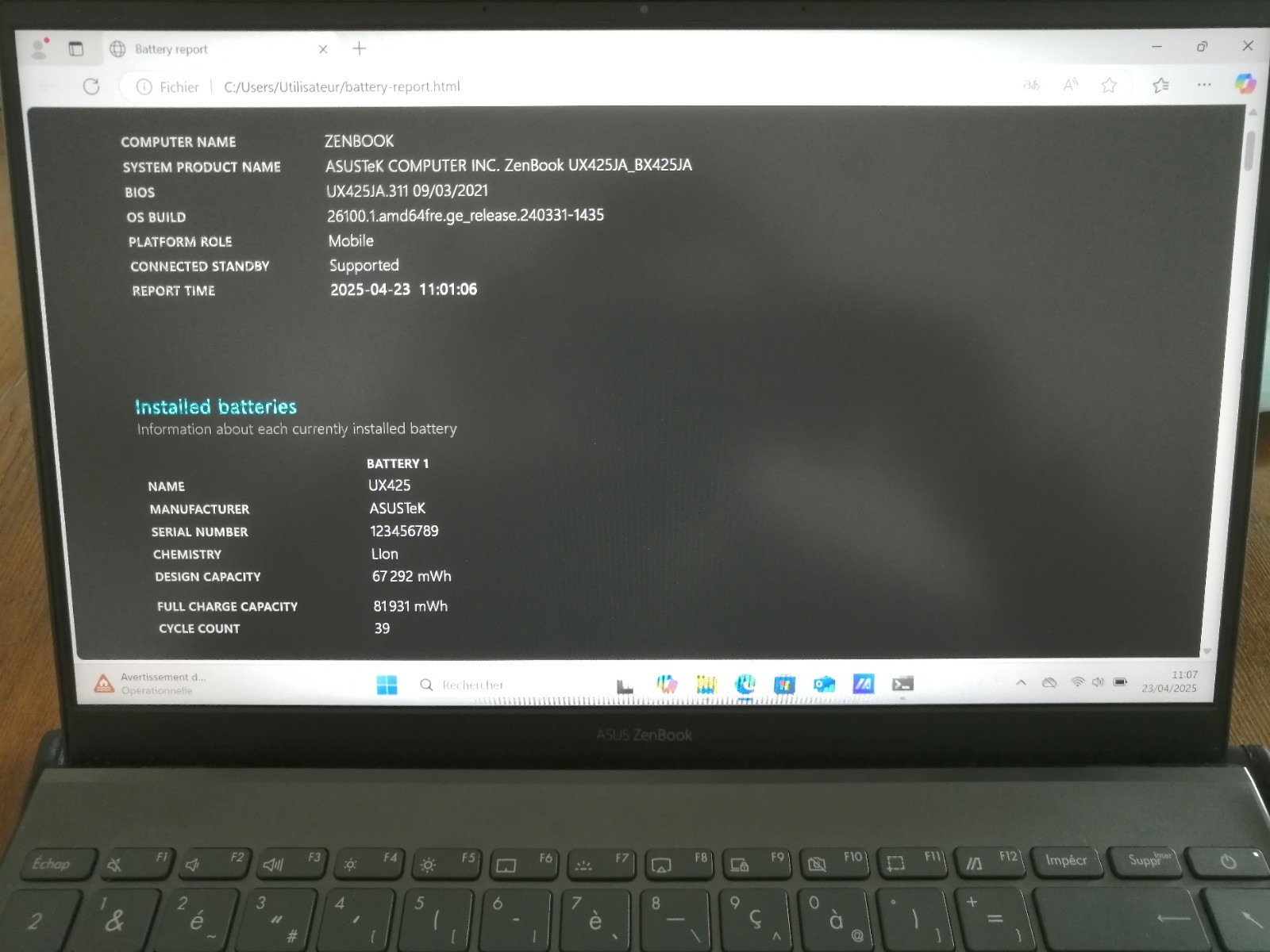ASUS ZenBook 14 UX425JA – i7 10e Gen / 32 Go RAM / SSD 1To NVMe – Windows 11 Pro