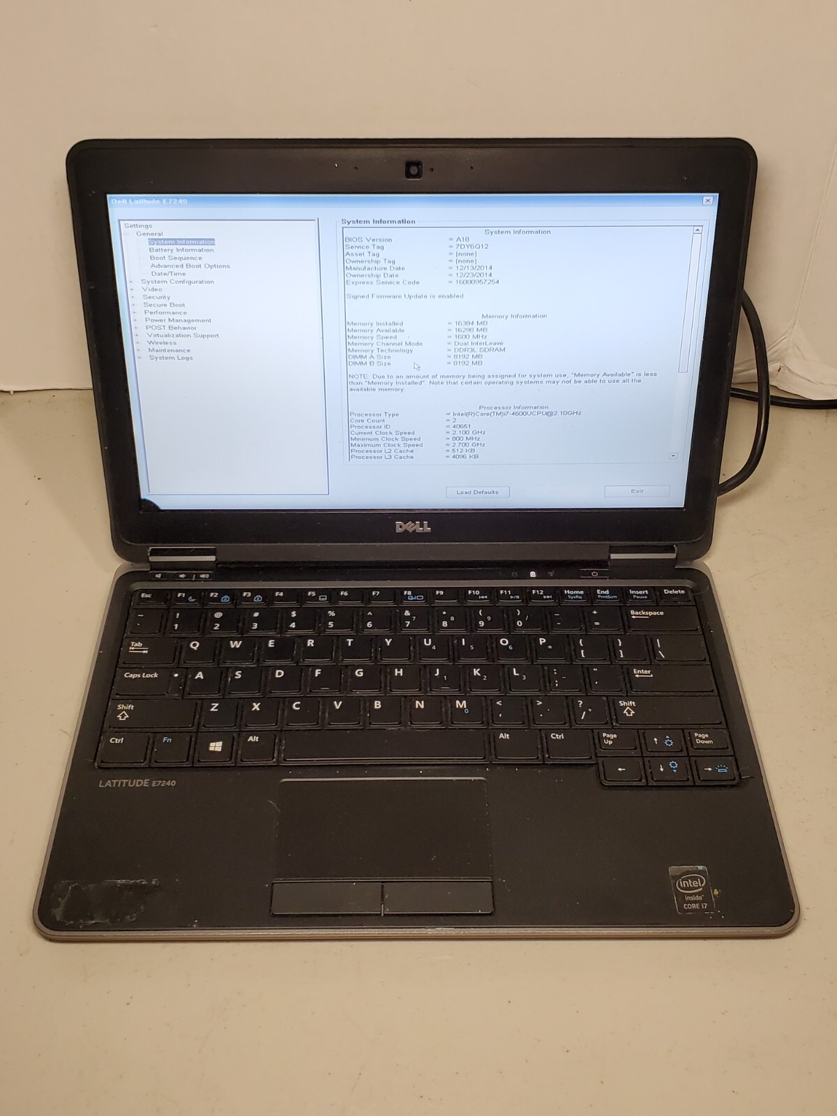 Dell Latitude E7240 i7-4600u 2.30GHZ 16GB RAM No HDD/SSD/OS! SCREEN! #69
