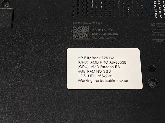 HP EliteBook 725 G3 – AMD PRO A8-8600B, AMD Radeon R6, 4 GB