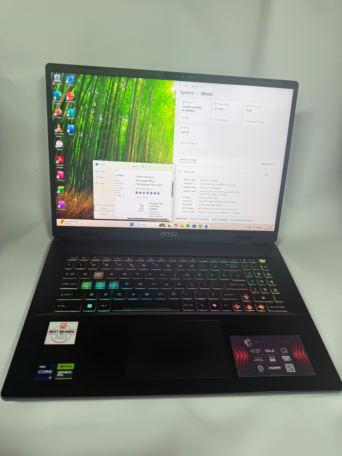 MSI Sword 17 HX B14V – 4TB SSD- i9 14900HX – 32GB DDR5- RTX 4070-MS Office 21 P