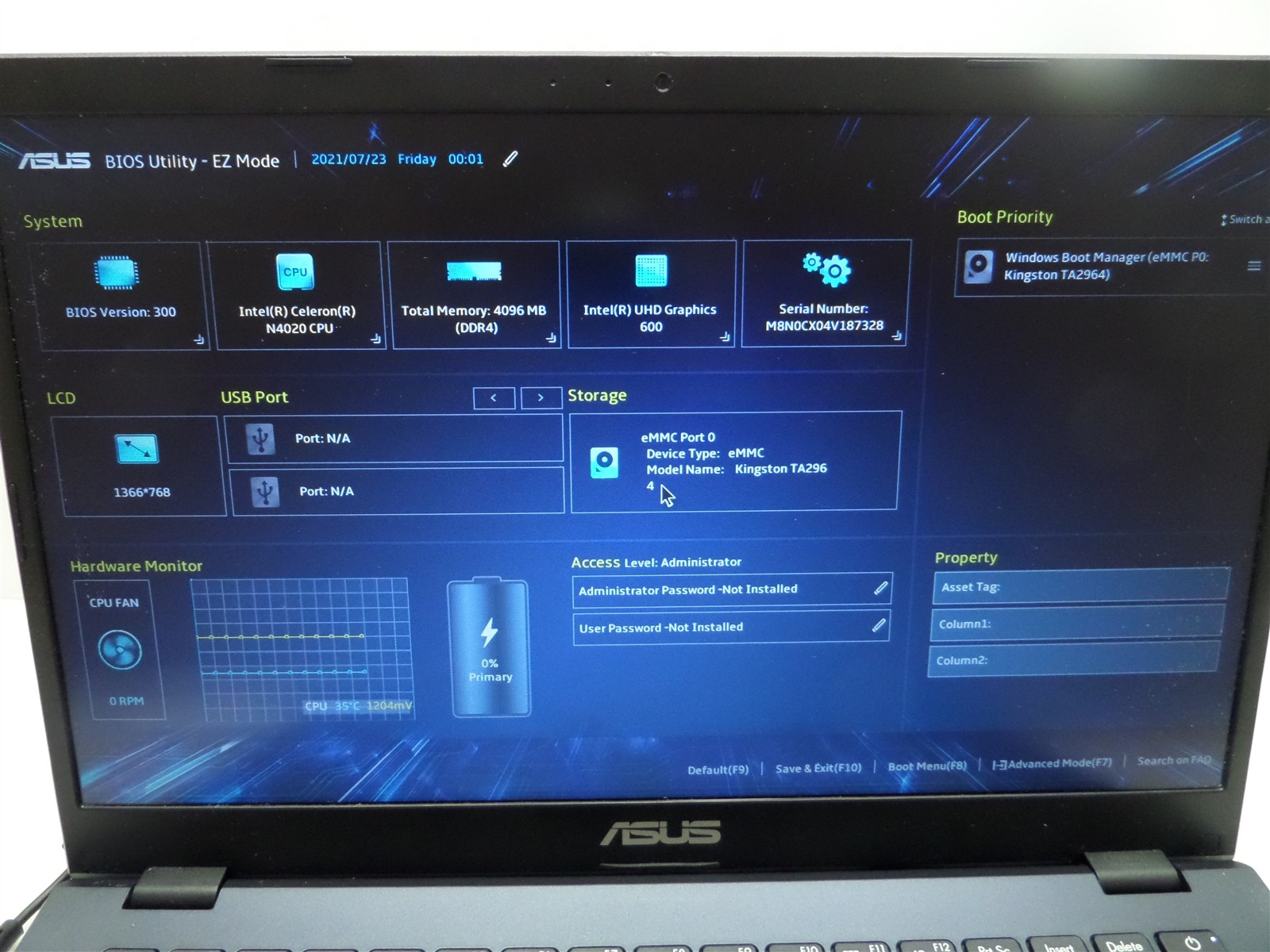 Asus E410M 14″ Notebook PC w/ N4020 1.1GHz CPU 4GB RAM 64GB eMMC – Batt. Issue