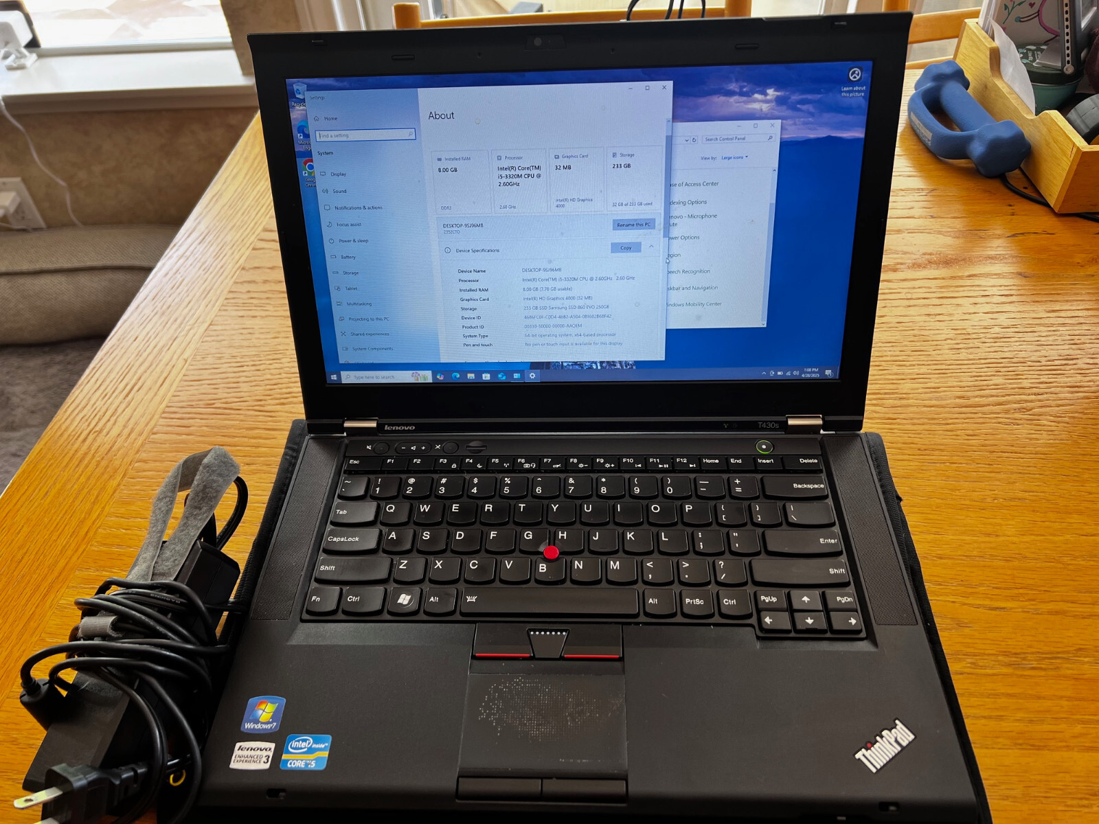 Lenovo ThinkPad T430S 14” Intel i5-3320M 8GB RAM FAST 250GB SSD Win10 Pro DVD!