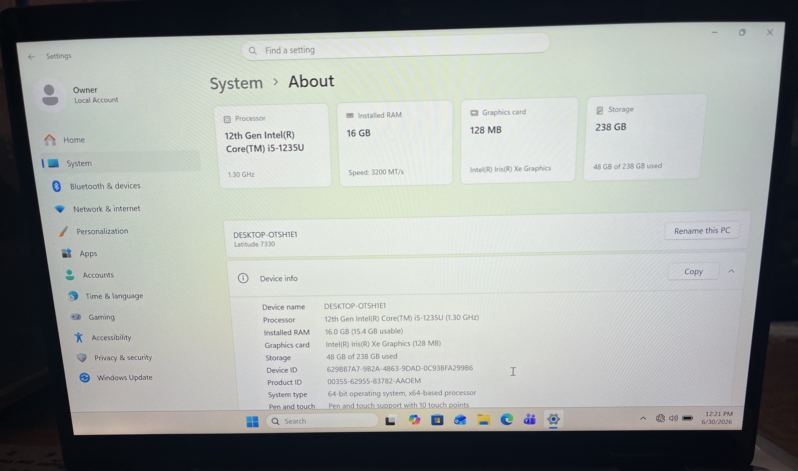 Dell Latitude 7330 13.3″ i5-1235U@1.3GHz, 16GB RAM, 256GB M2, Win 11 Pro *READ*