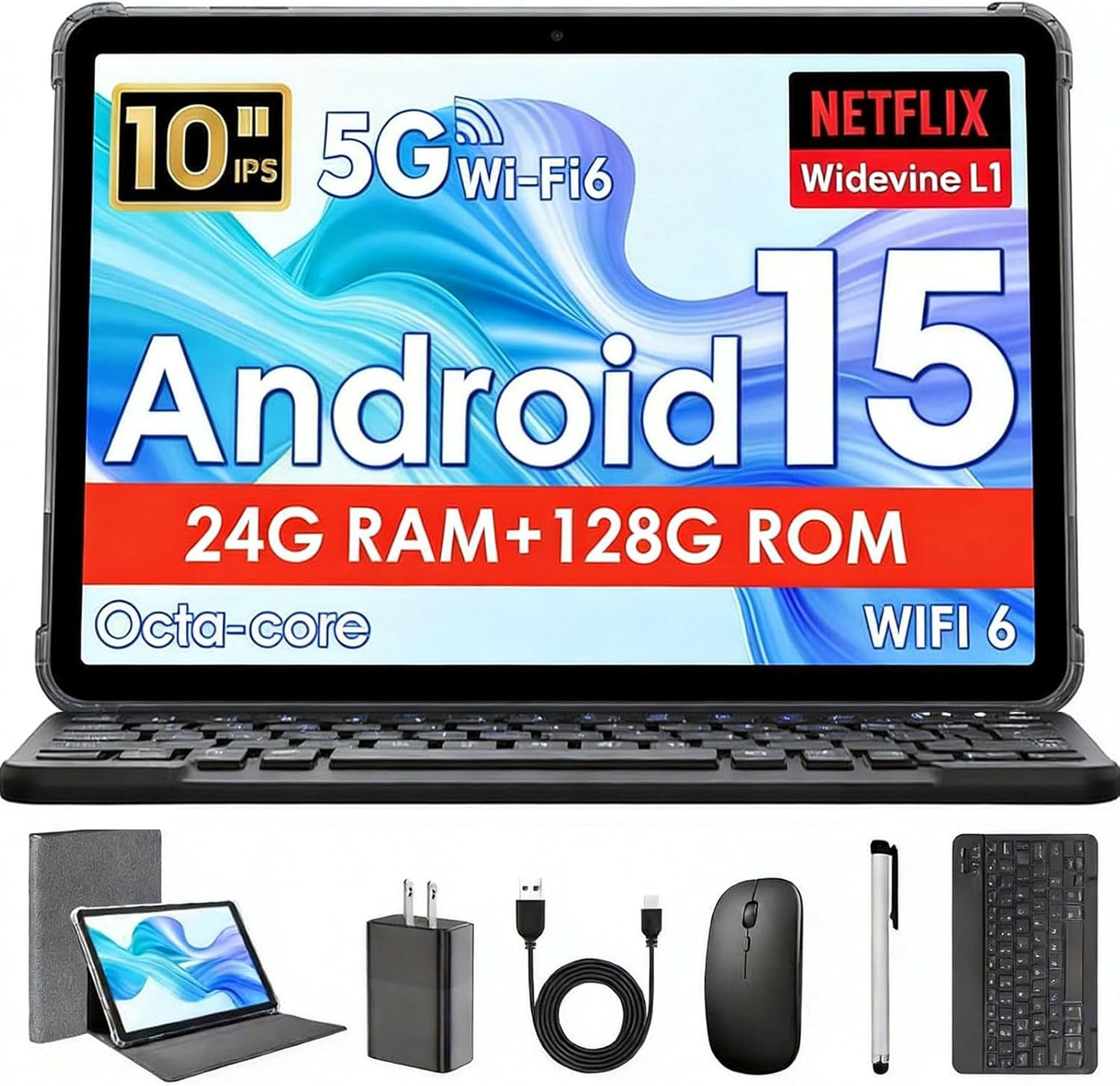 Android 15 Tablet, Mini Laptop with Keyboard, Cheap Laptop Small 2 in 1 Tablets