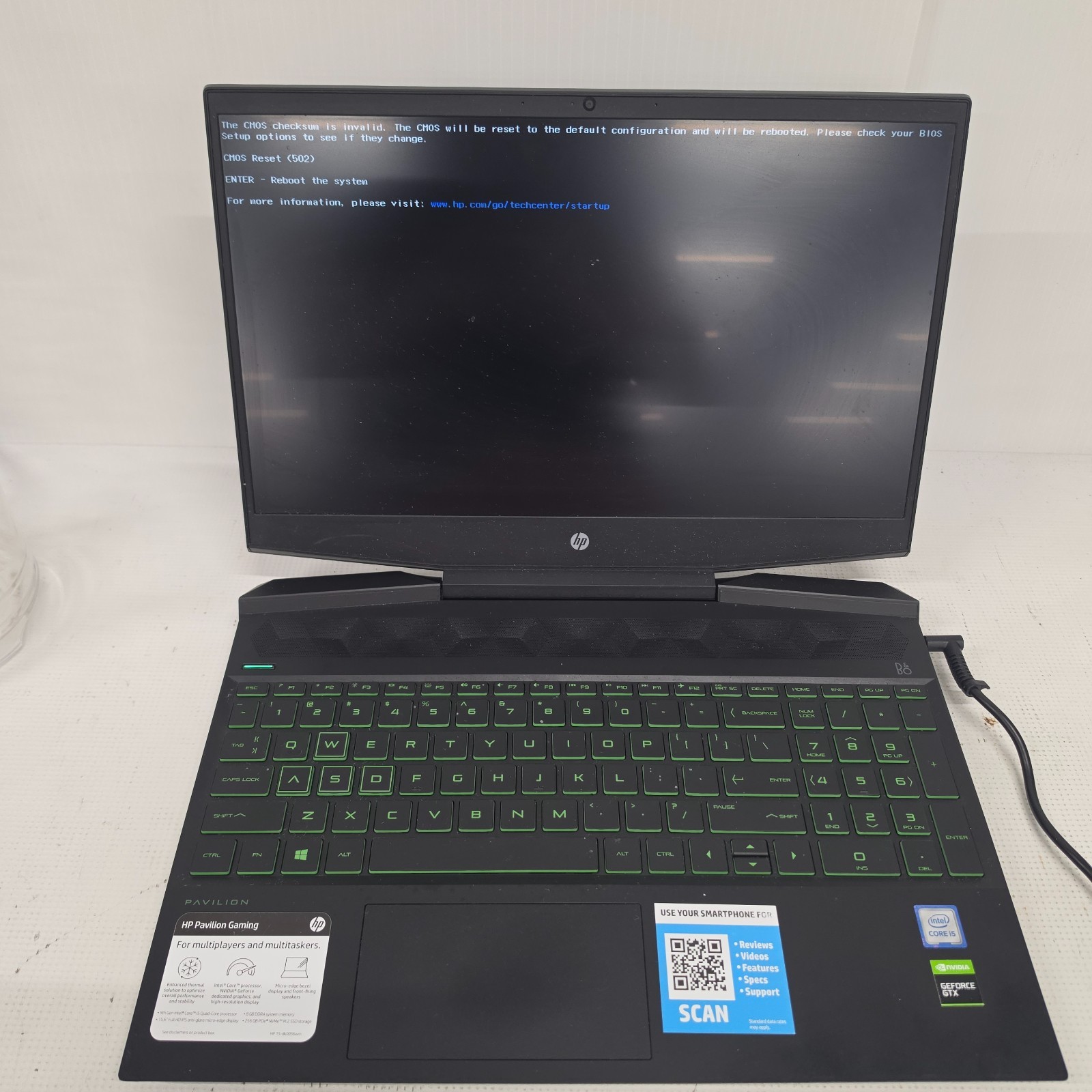 HP Pavilion Gaming Laptop 15-dk0056wm GTX 1650 (needs new battery & charger)