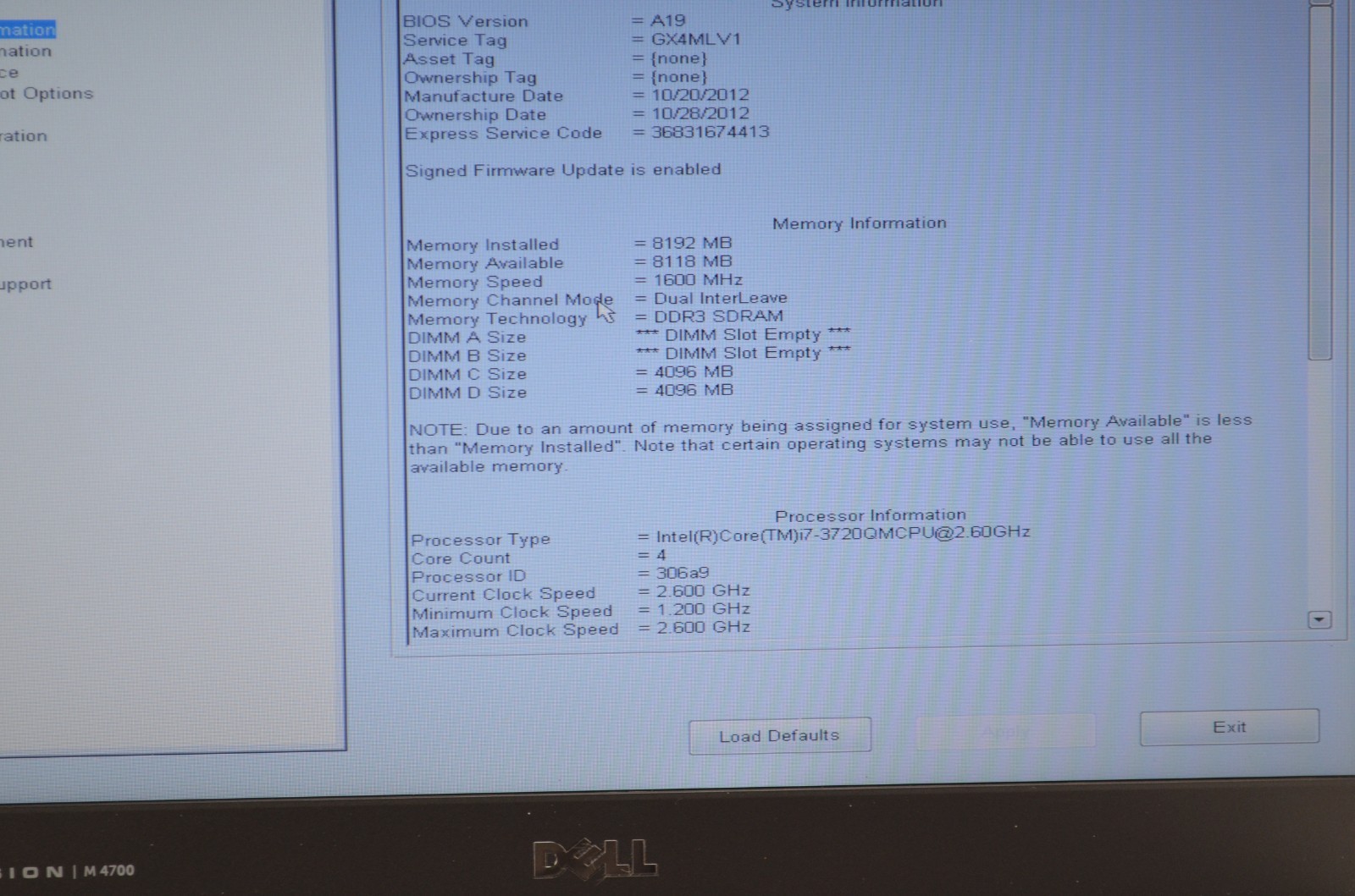 Dell Precision M4700 Intel Core i7‑3720QM 2.6GHz 8 GB RAM No HDD – Parts